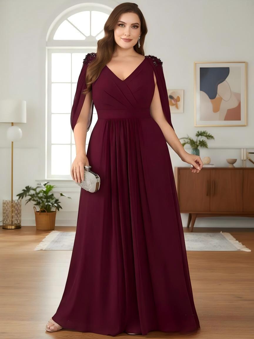 A Line V Neck Chiffon Sleeveless Mother of the Bride Dresses