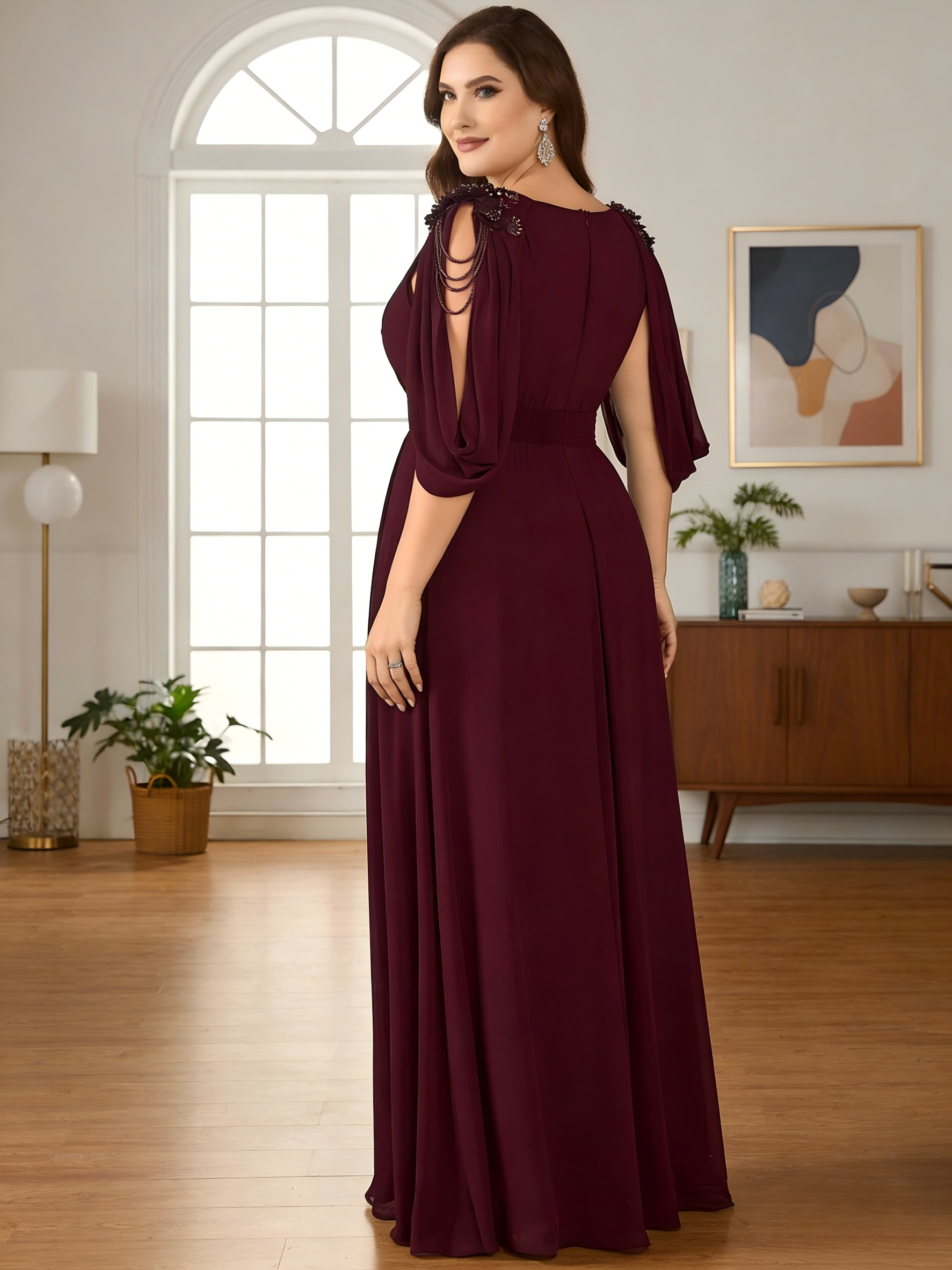 A Line V Neck Chiffon Sleeveless Mother of the Bride Dresses