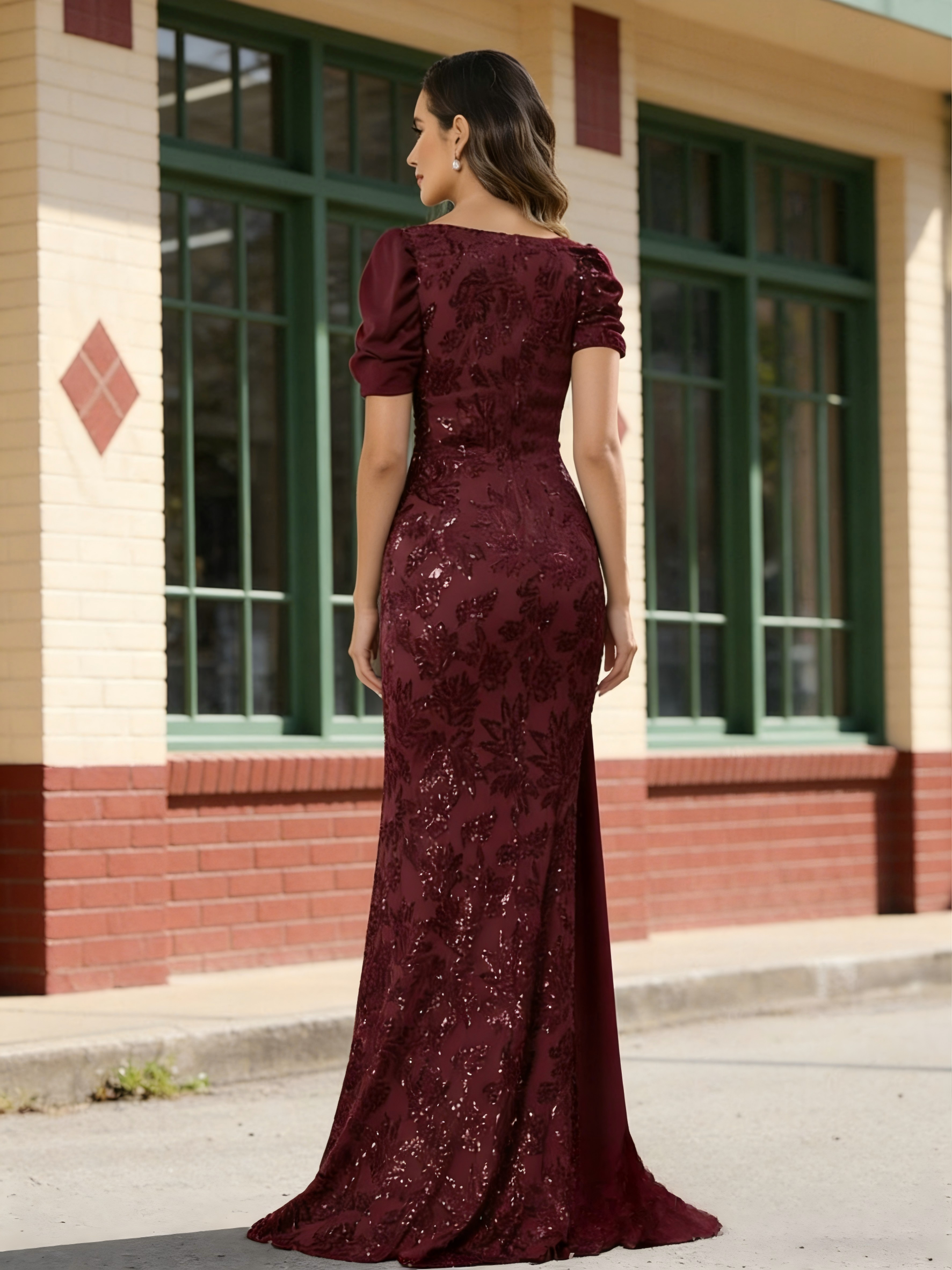 A Line V Neck Chiffon Short Sleeves Mother of the Bride Dresses