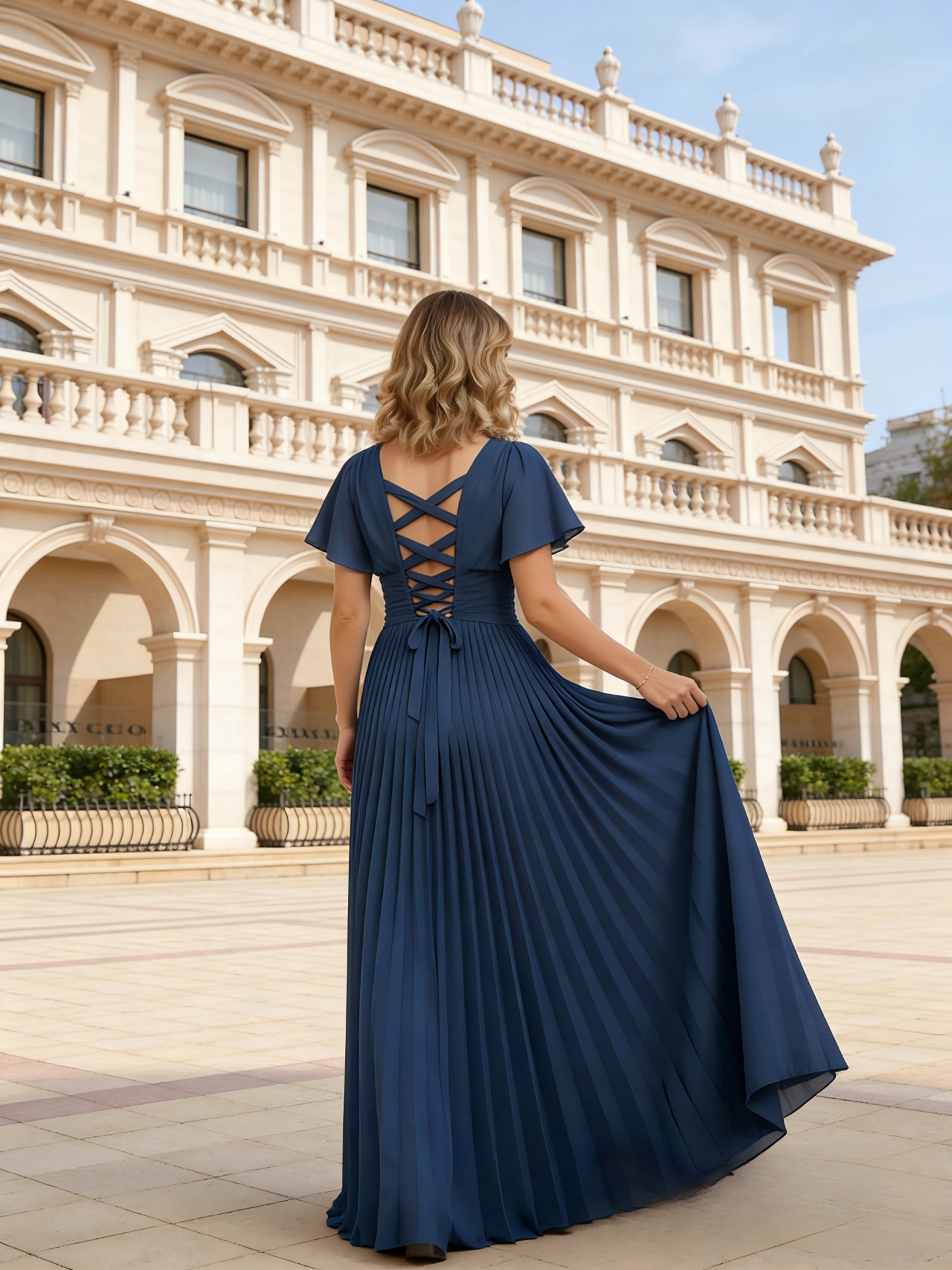 A Line V Neck Chiffon Pleated Mother of the Bride Dresses