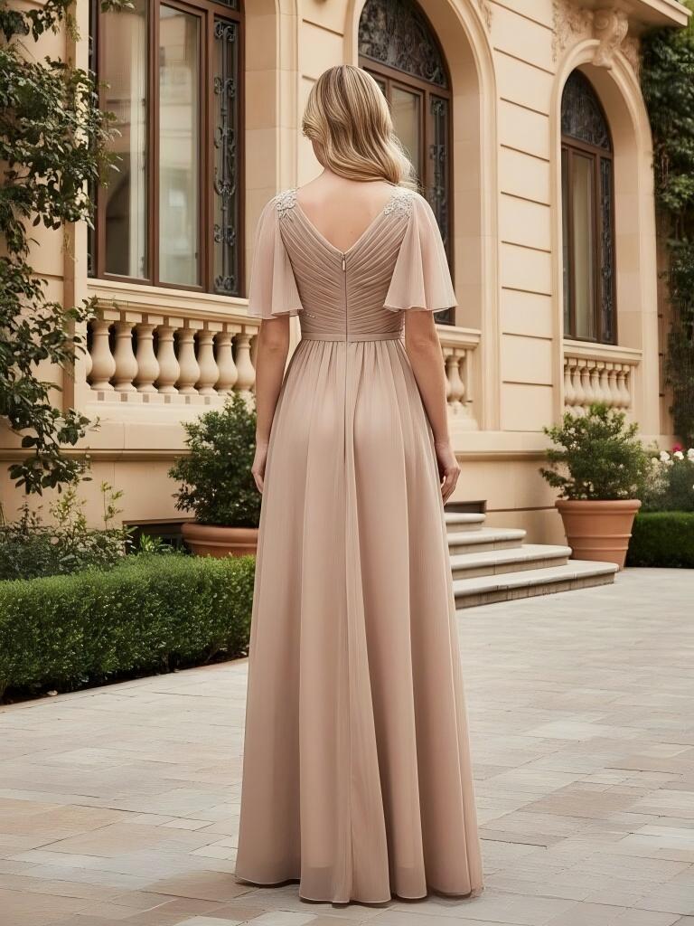 A Line V Neck Chiffon Applique Mother of the Bride Dresses