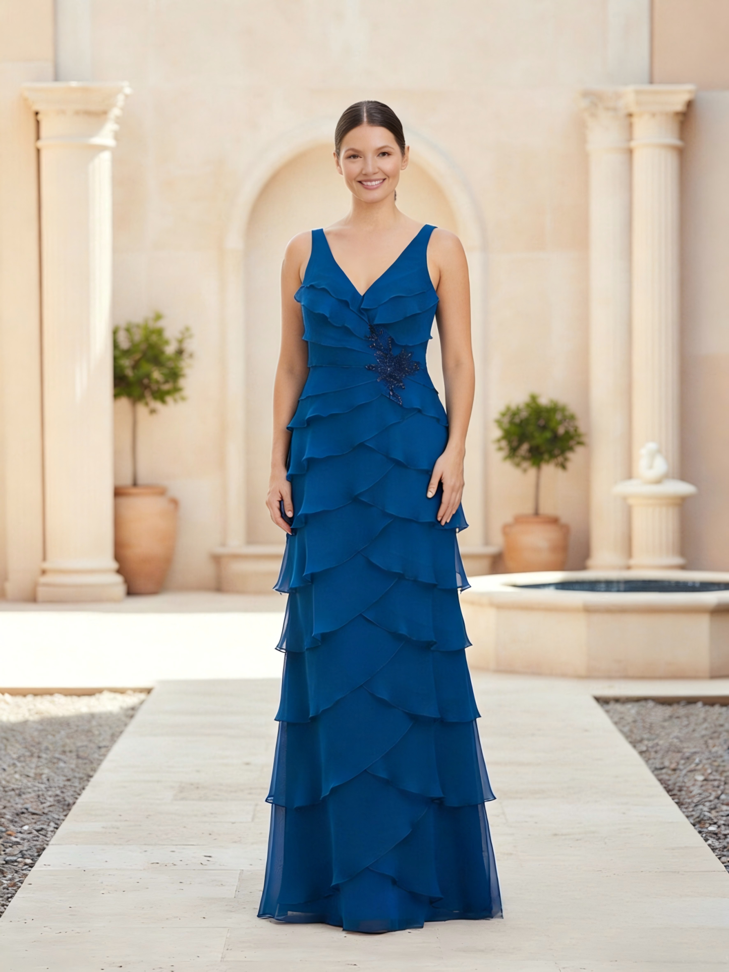 A Line V Neck Chiffon Sleeveless Mother of the Bride Dresses