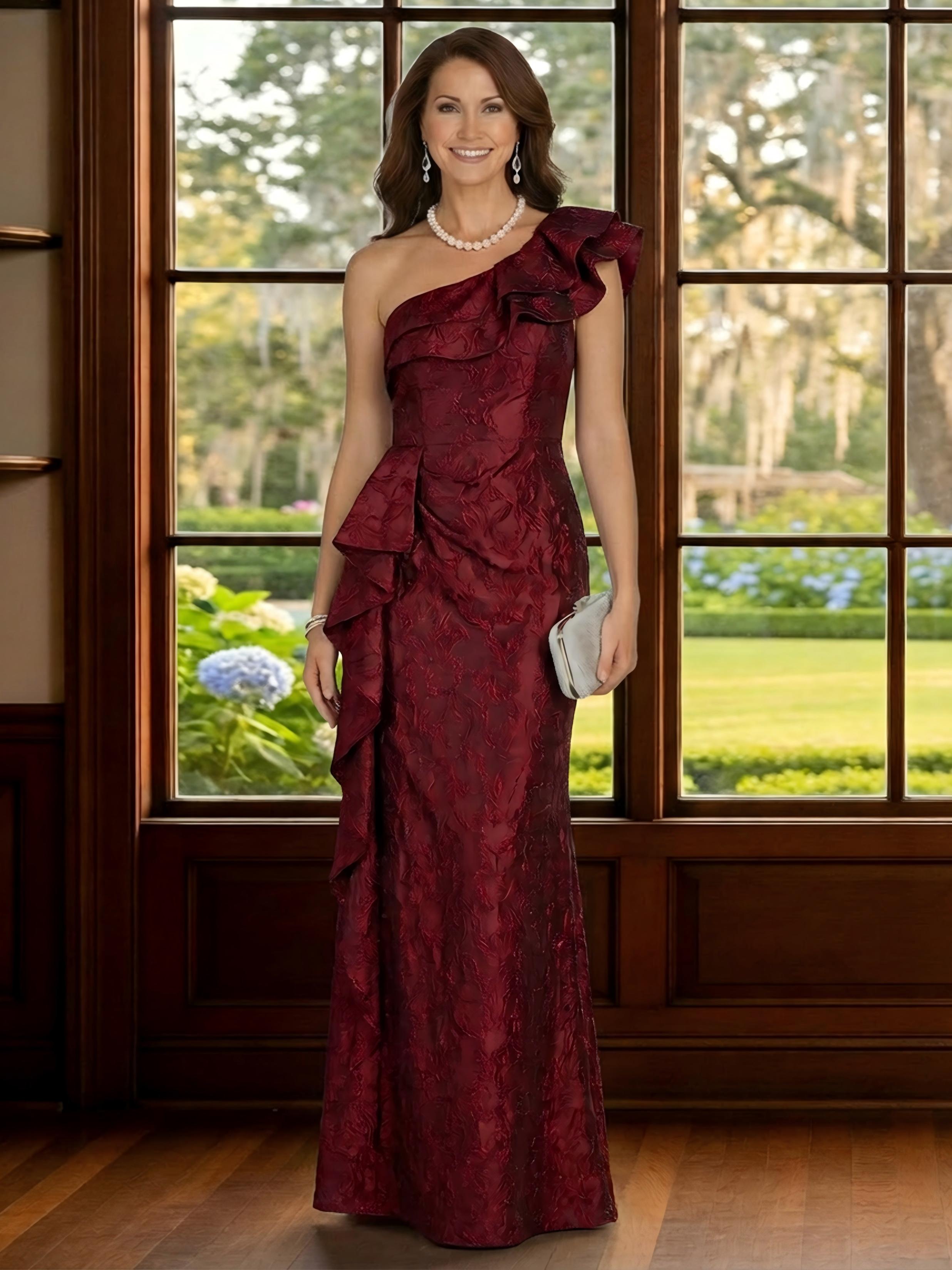 Bodycon One Shoulder Lace Ruffles Mother of the Bride Dresses