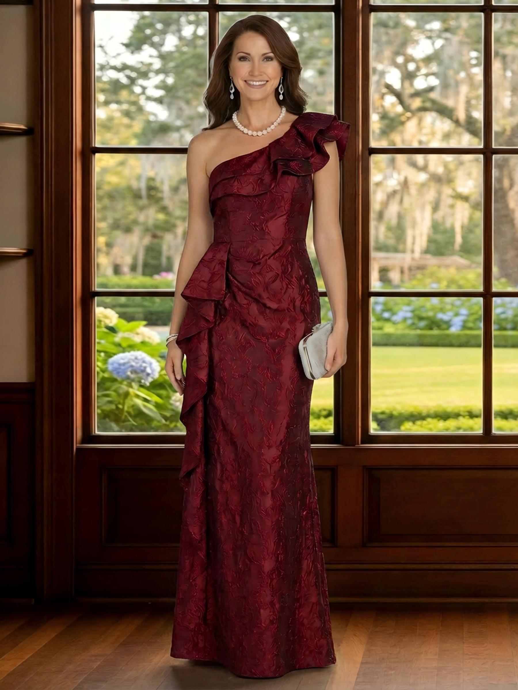 Bodycon One Shoulder Lace Ruffles Mother of the Bride Dresses