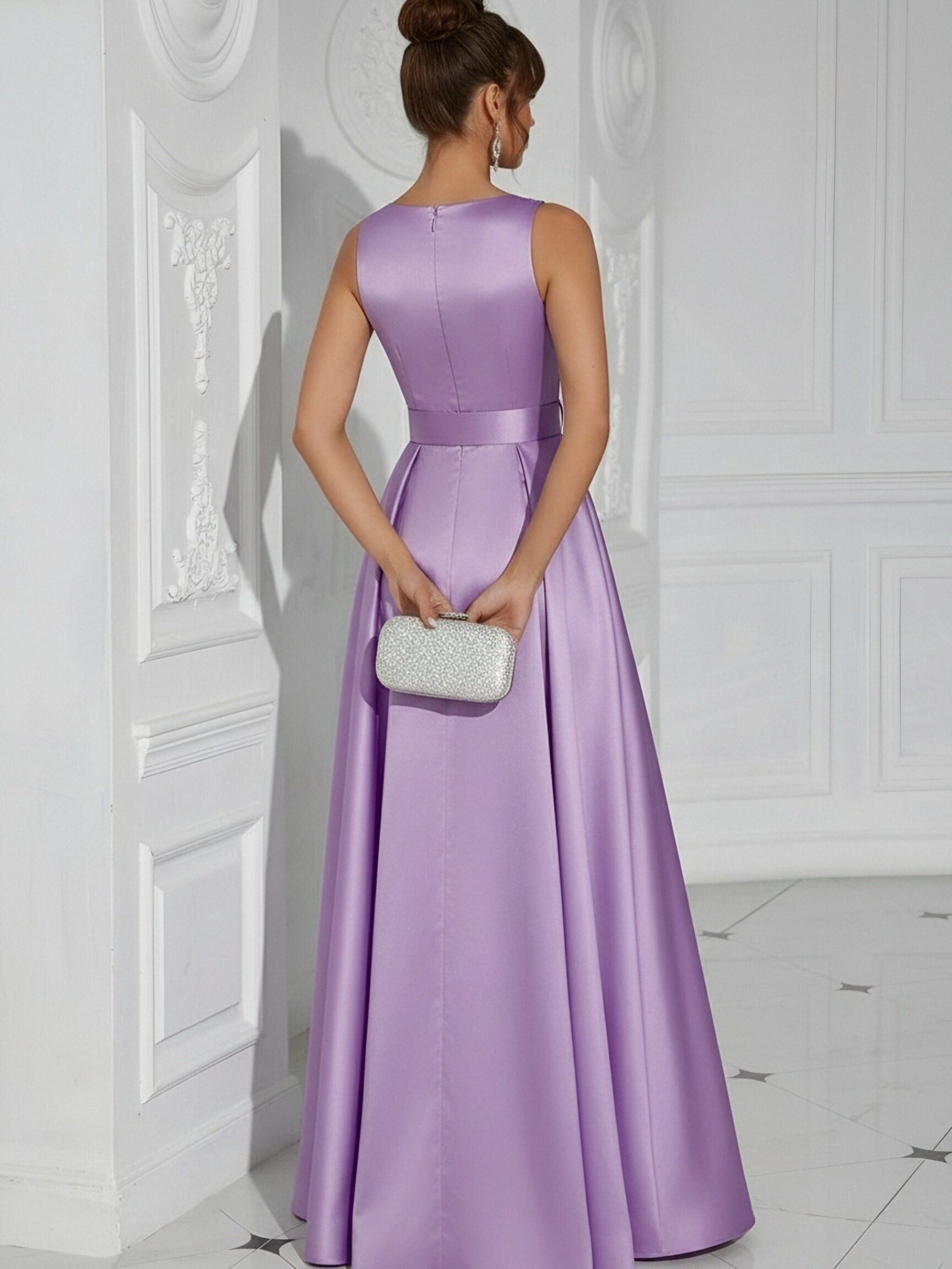 Spaghetti Straps A Line Satin Prom Dresses with Slit