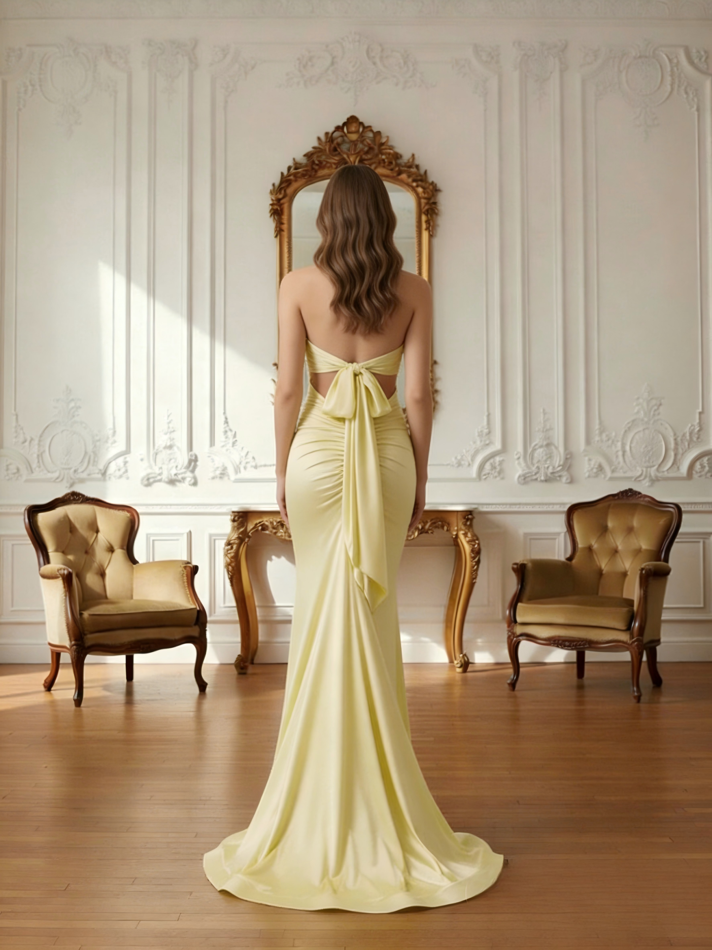 Strapless Mermaid Satin Cut Out Sleeveless Prom Dresses