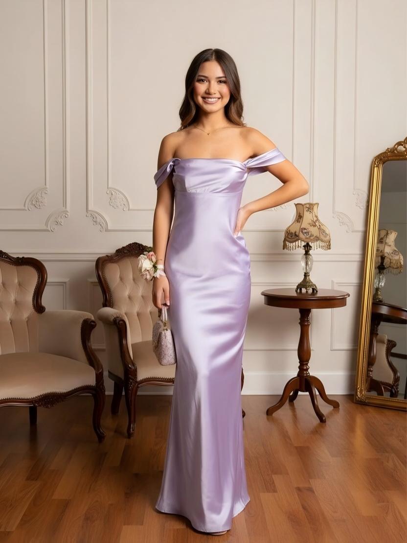Off Shoulder Bodycon Satin Floor Length Prom Dresses