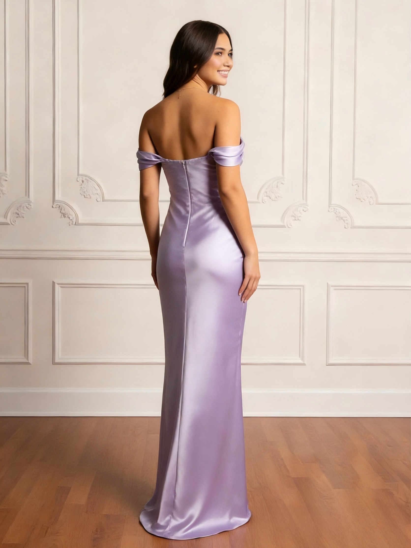 Off Shoulder Bodycon Satin Floor Length Prom Dresses