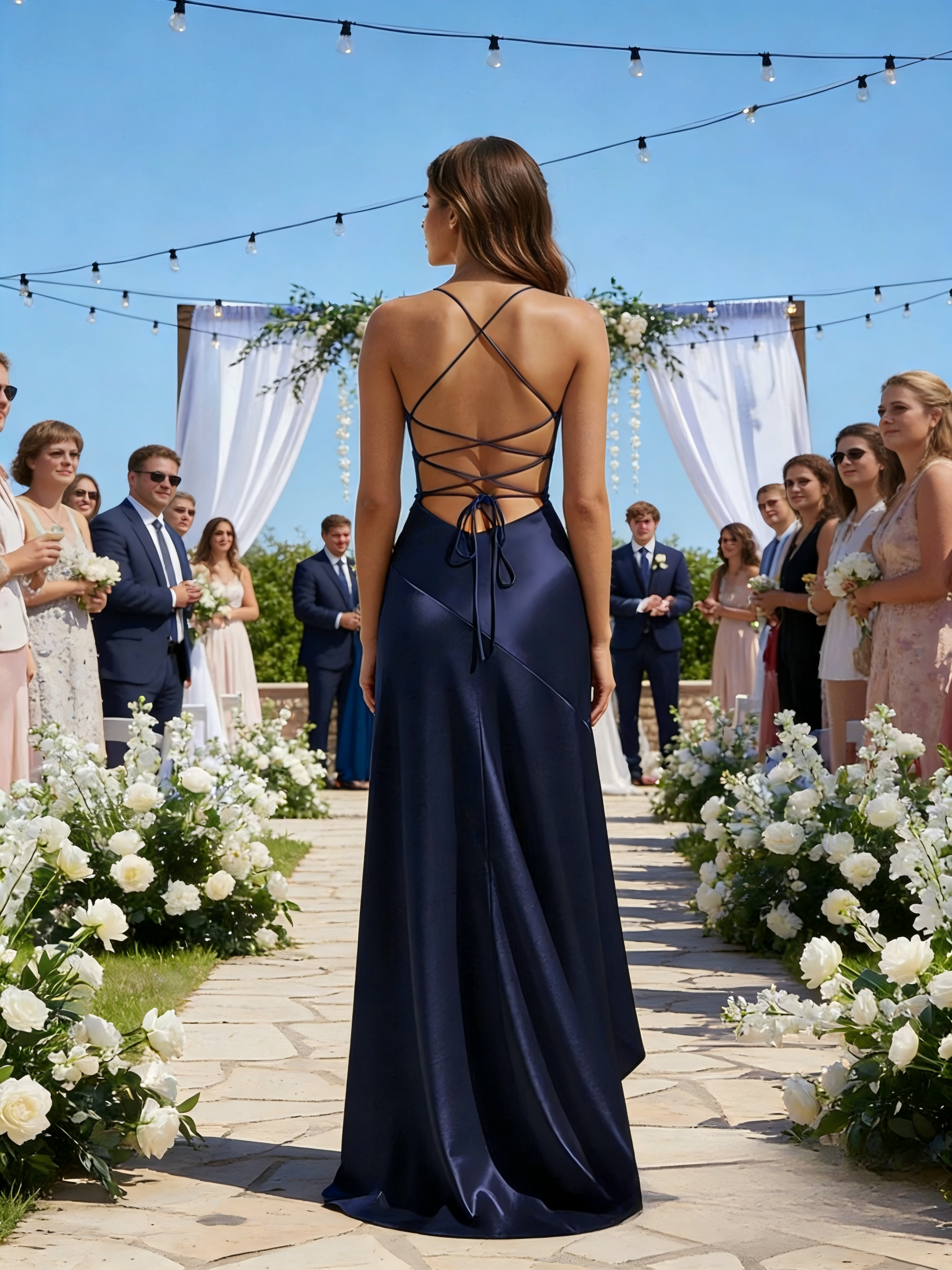 Spaghetti Straps Bodycon Satin Hi Lo Ruffles Prom Dresses