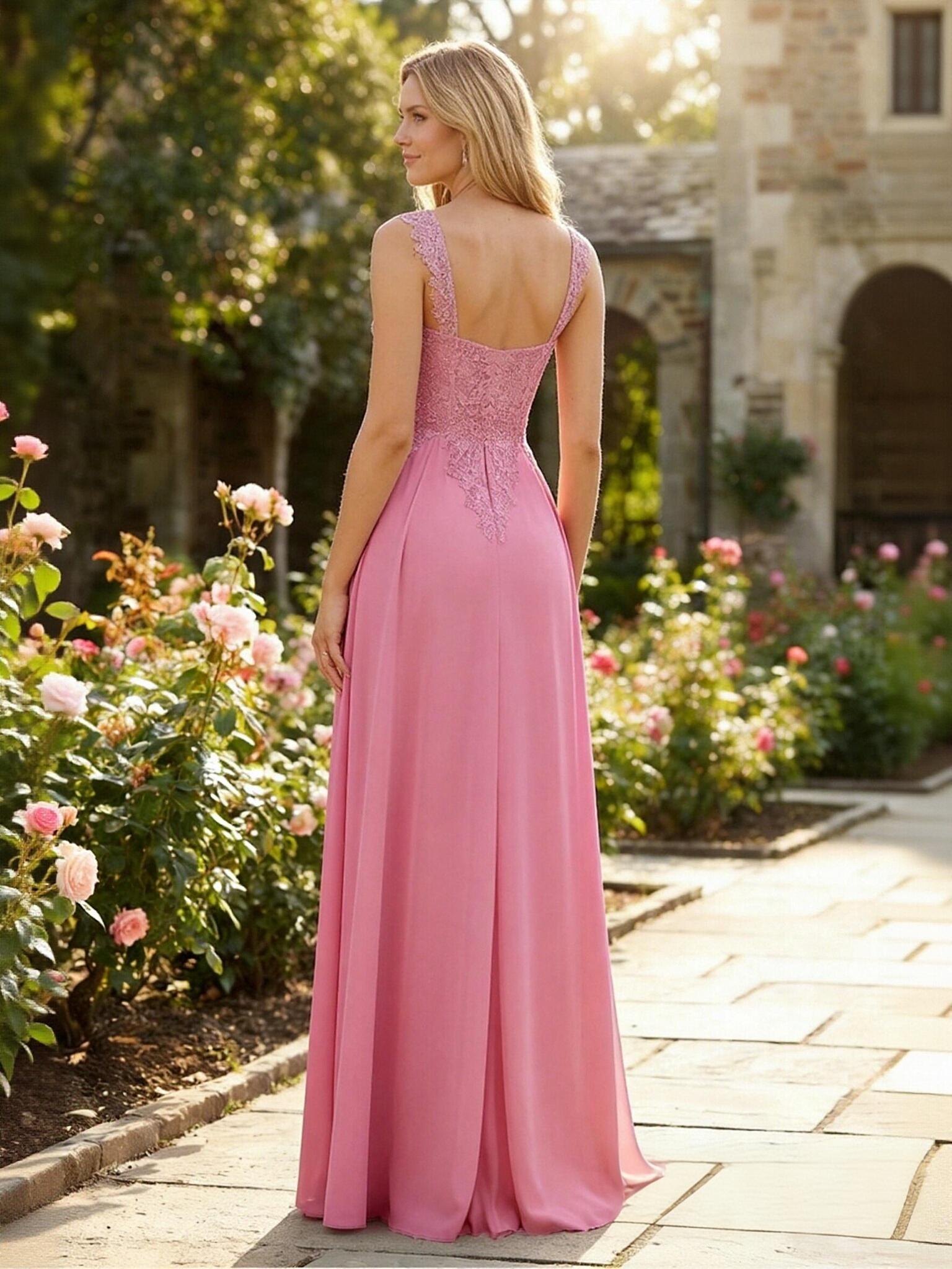 Lace Applique Chiffon Long Mother of the Bride Dresses