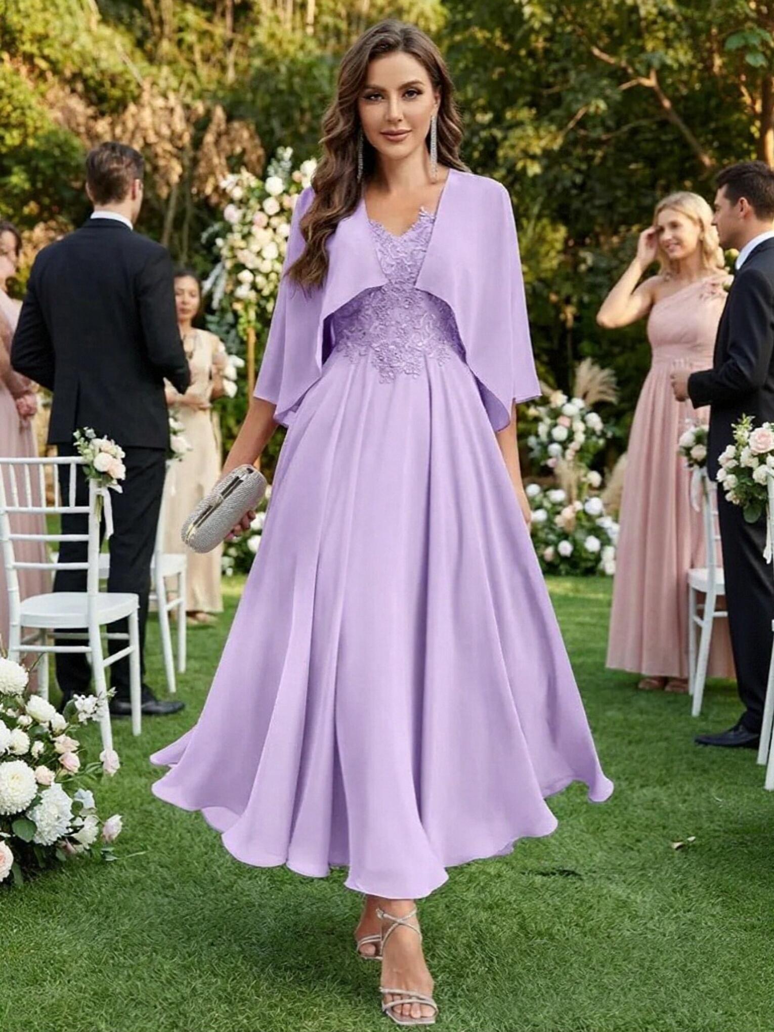 Chiffon Lace Applique 2 Pieces Mother of The Bride Dresses