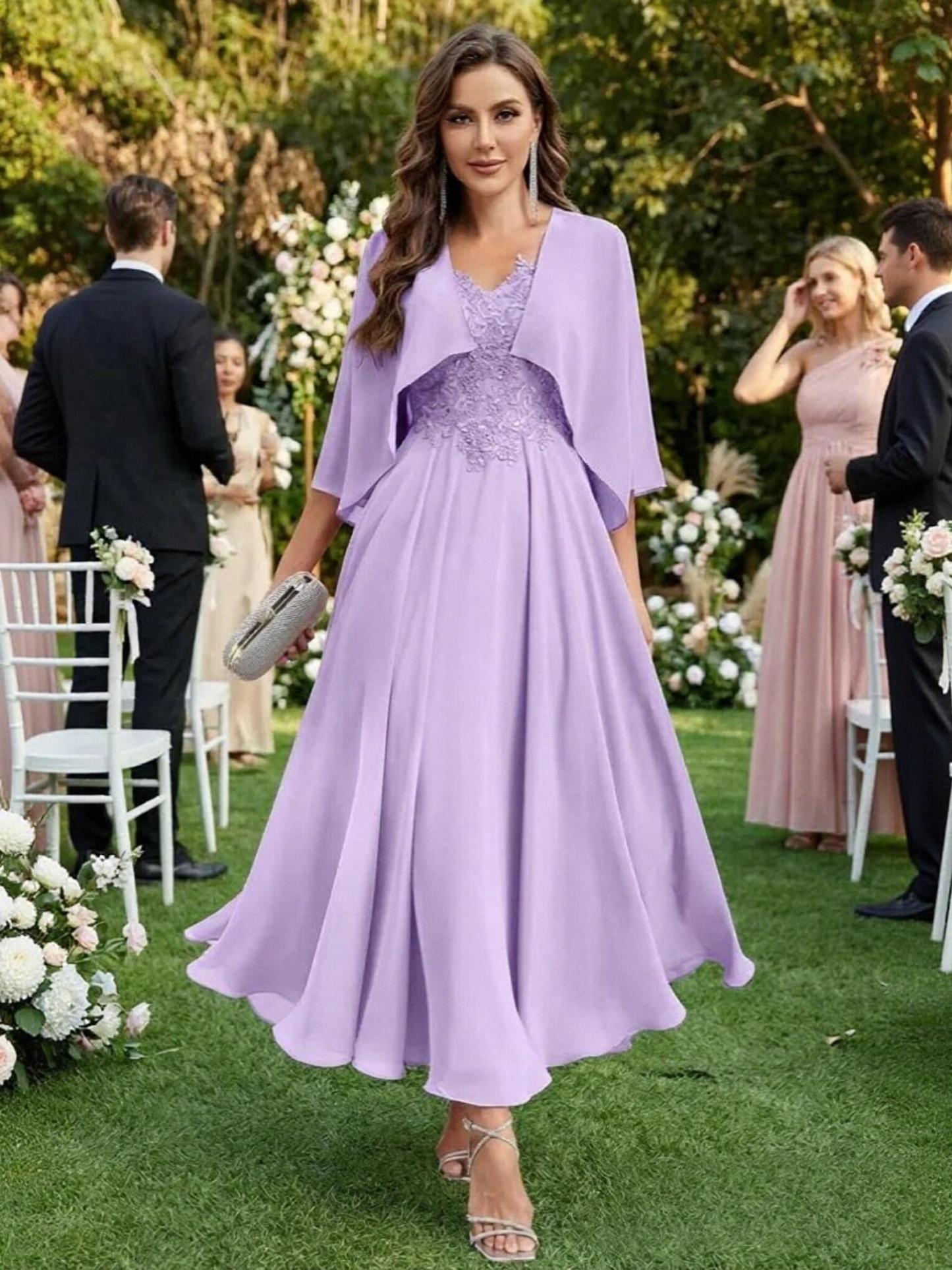 Chiffon Lace Applique 2 Pieces Mother of The Bride Dresses