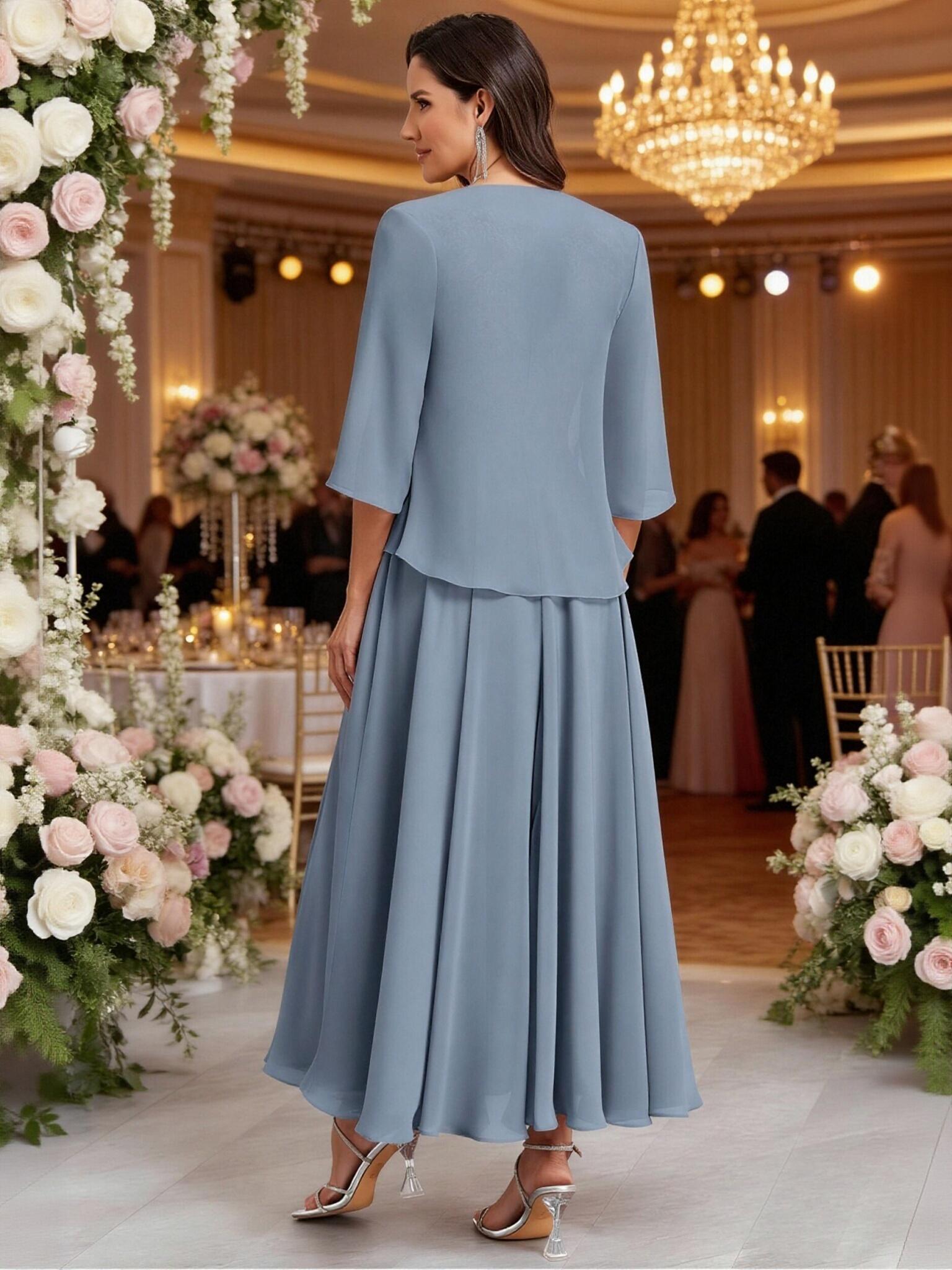 Chiffon Lace Applique 2 Pieces Mother of The Bride Dresses