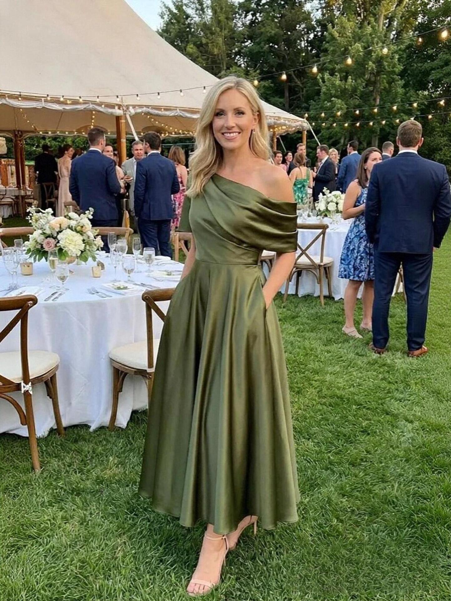 One Shoulder Satin A Line Mother of the Bride Dresses for Women