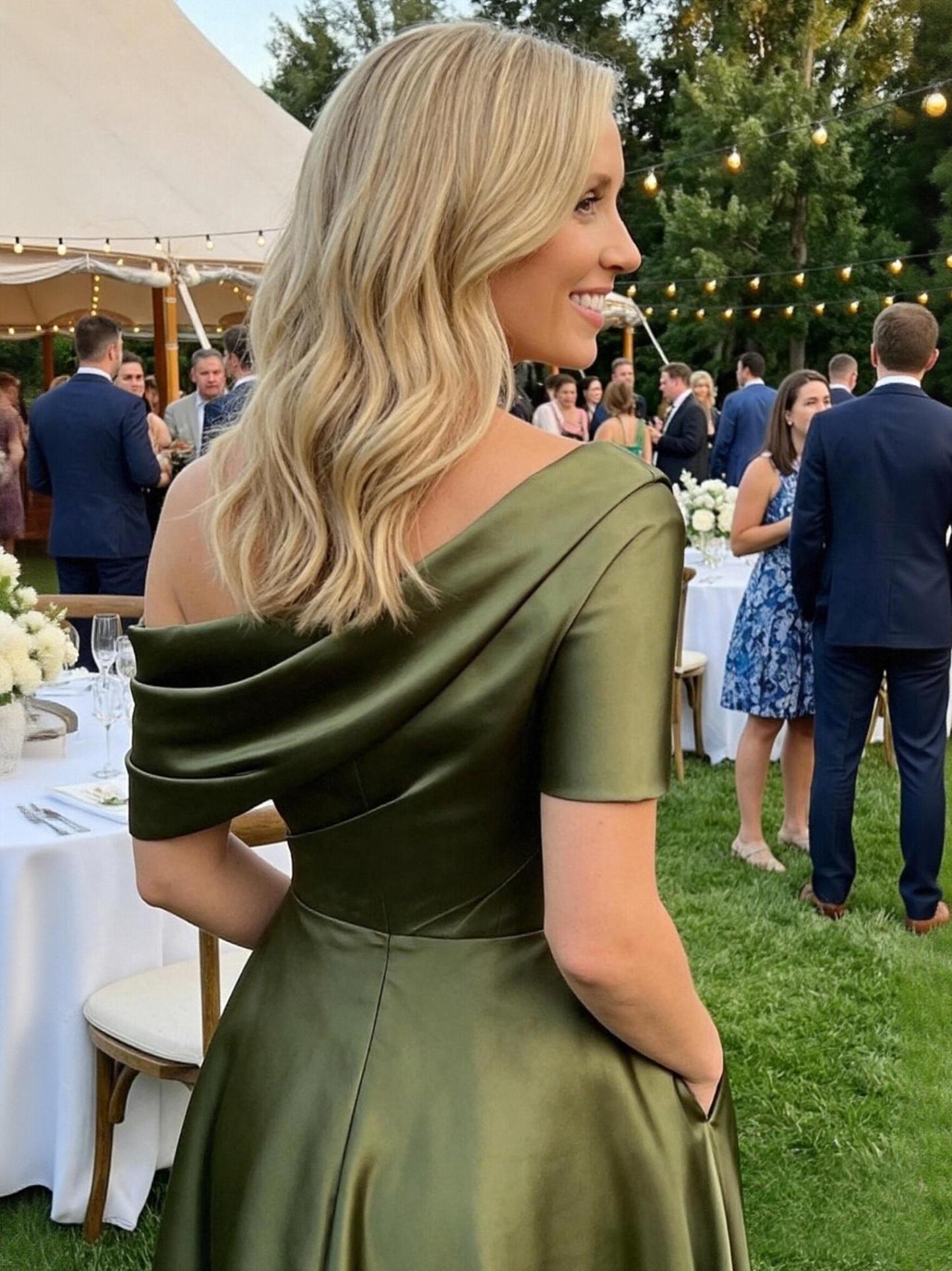 One Shoulder Satin A Line Mother of the Bride Dresses for Women