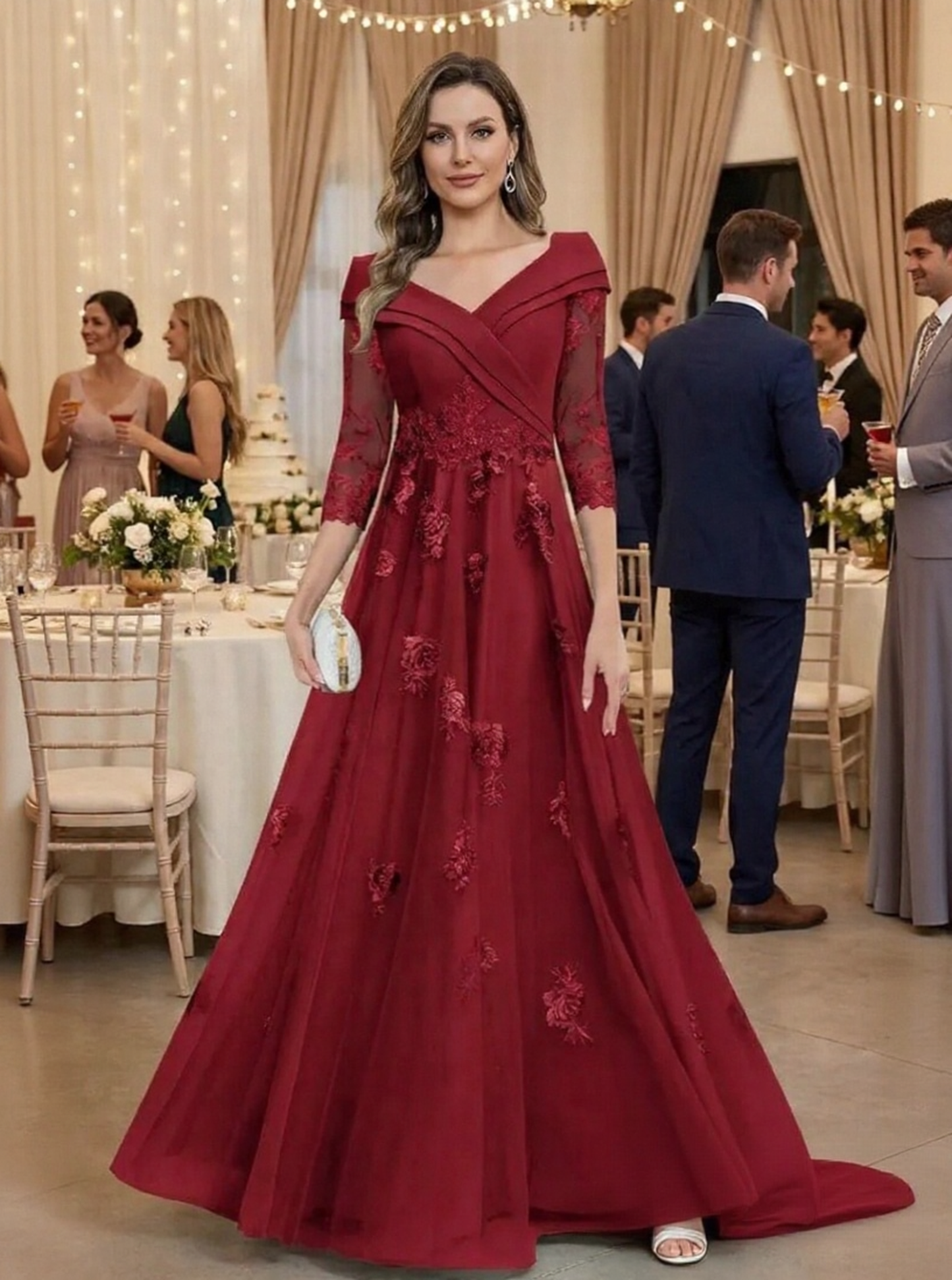 Tulle Lace Appliques Satin Mother of the Bride Dresses