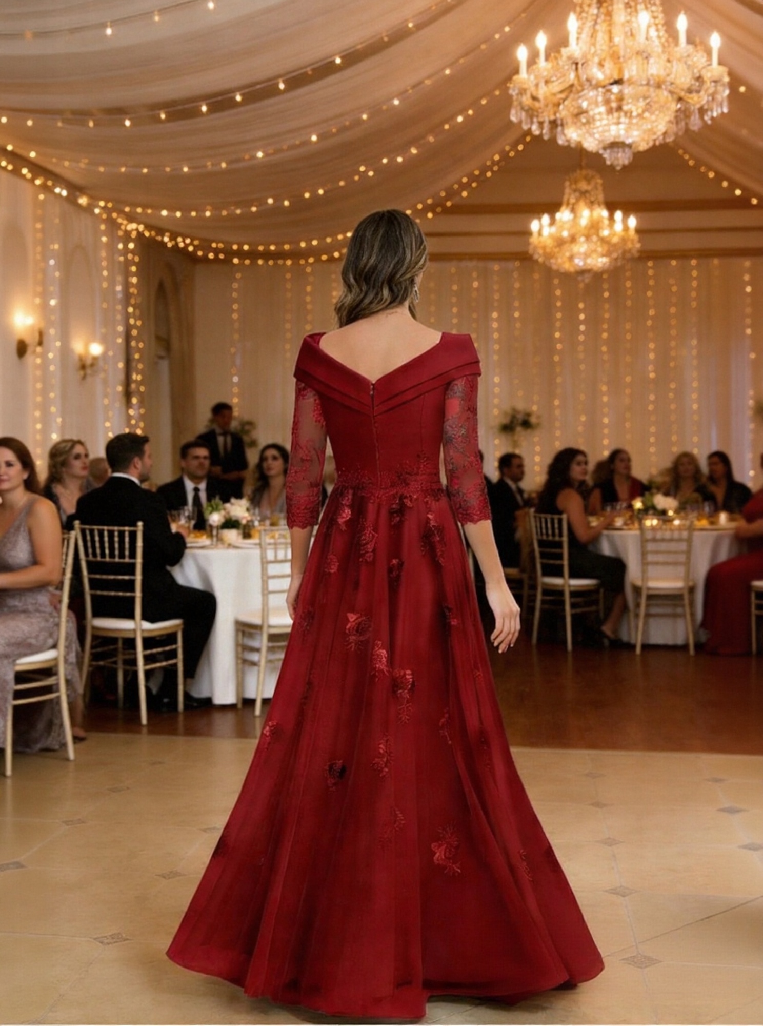 Tulle Lace Appliques Satin Mother of the Bride Dresses