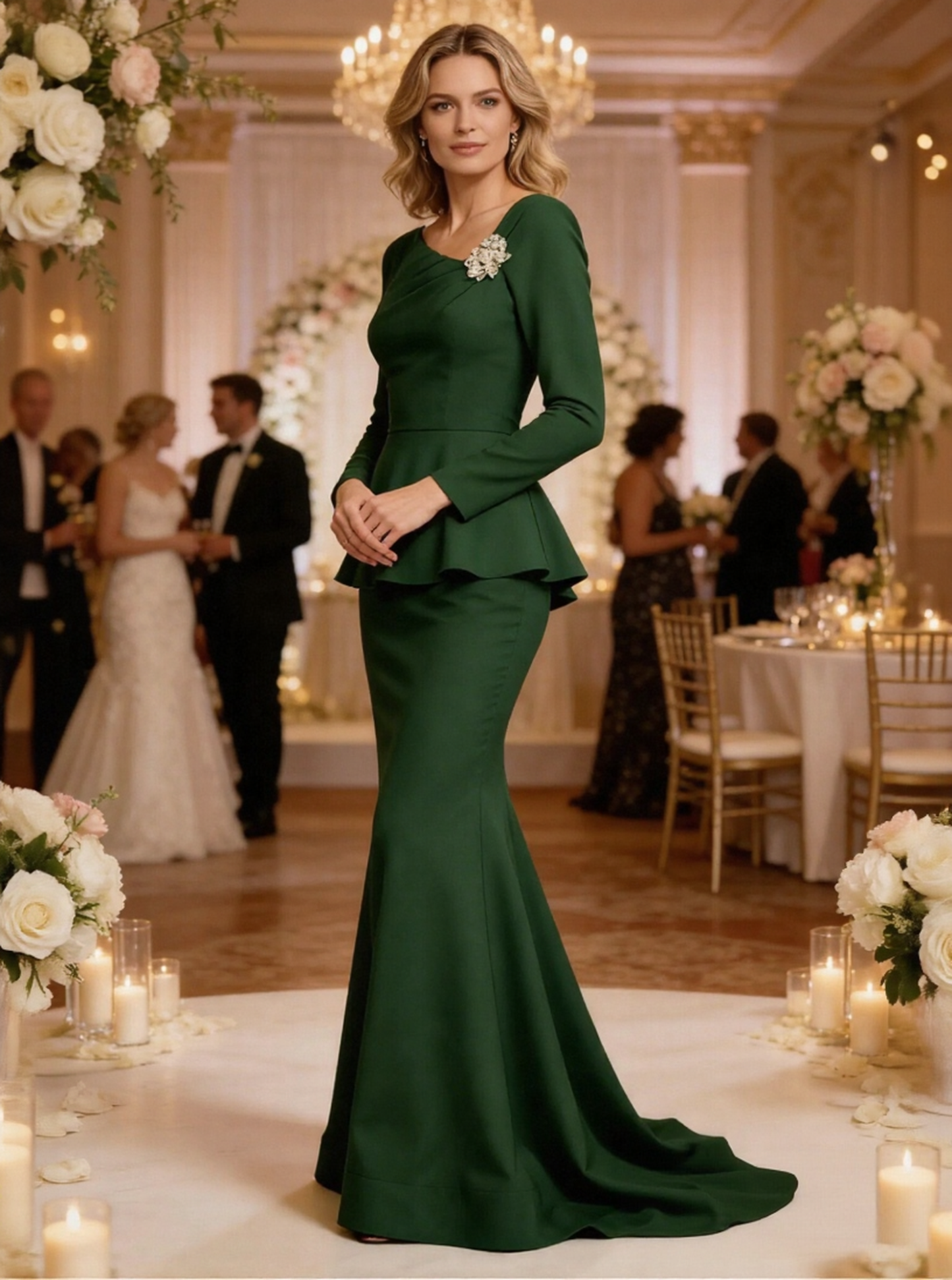 Long Sleeves Satin Mermaid Mother of the Bride Dresses