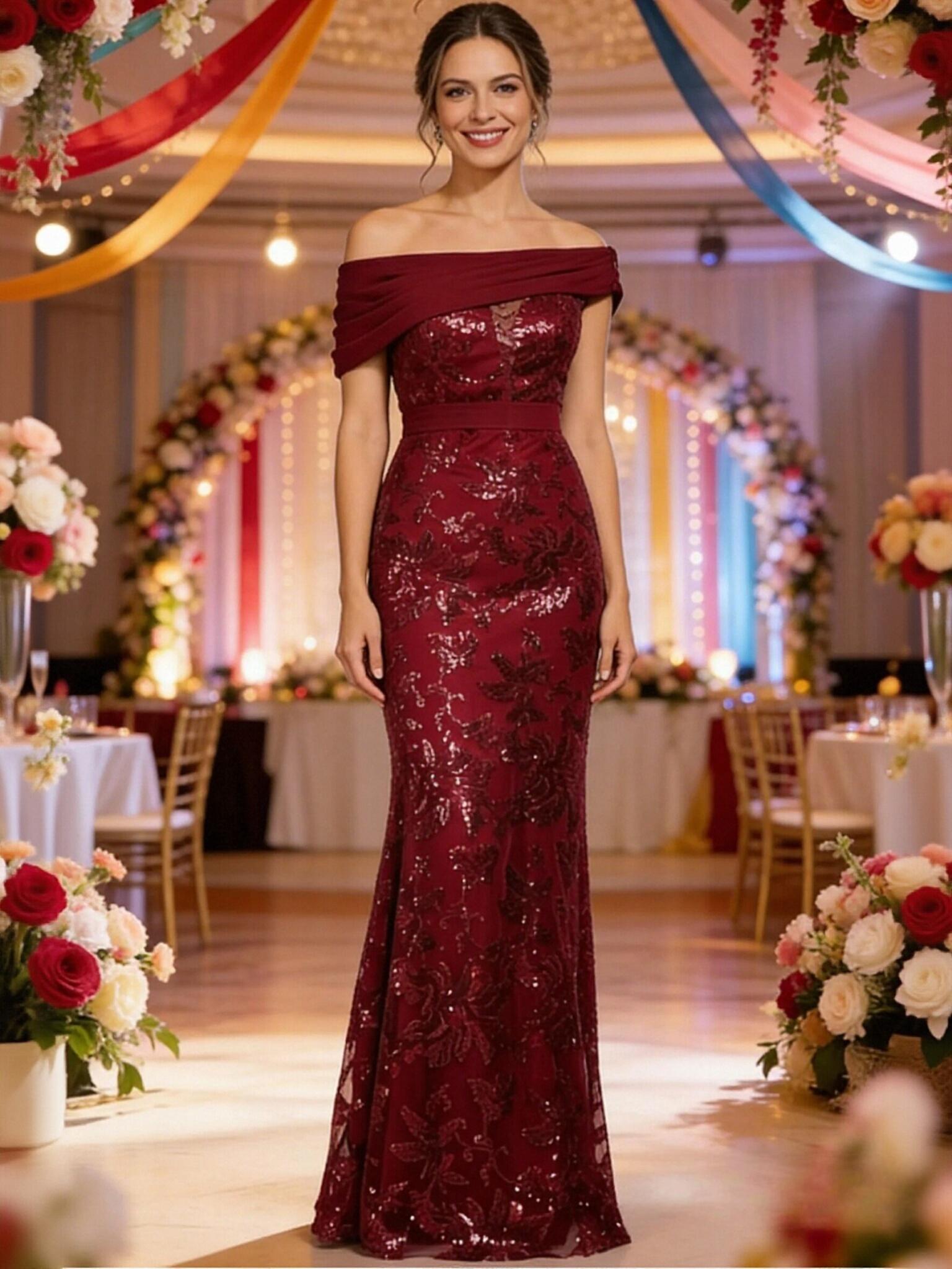 Sequin Lace Long Off Shoulder Mother of the Bride Dresses