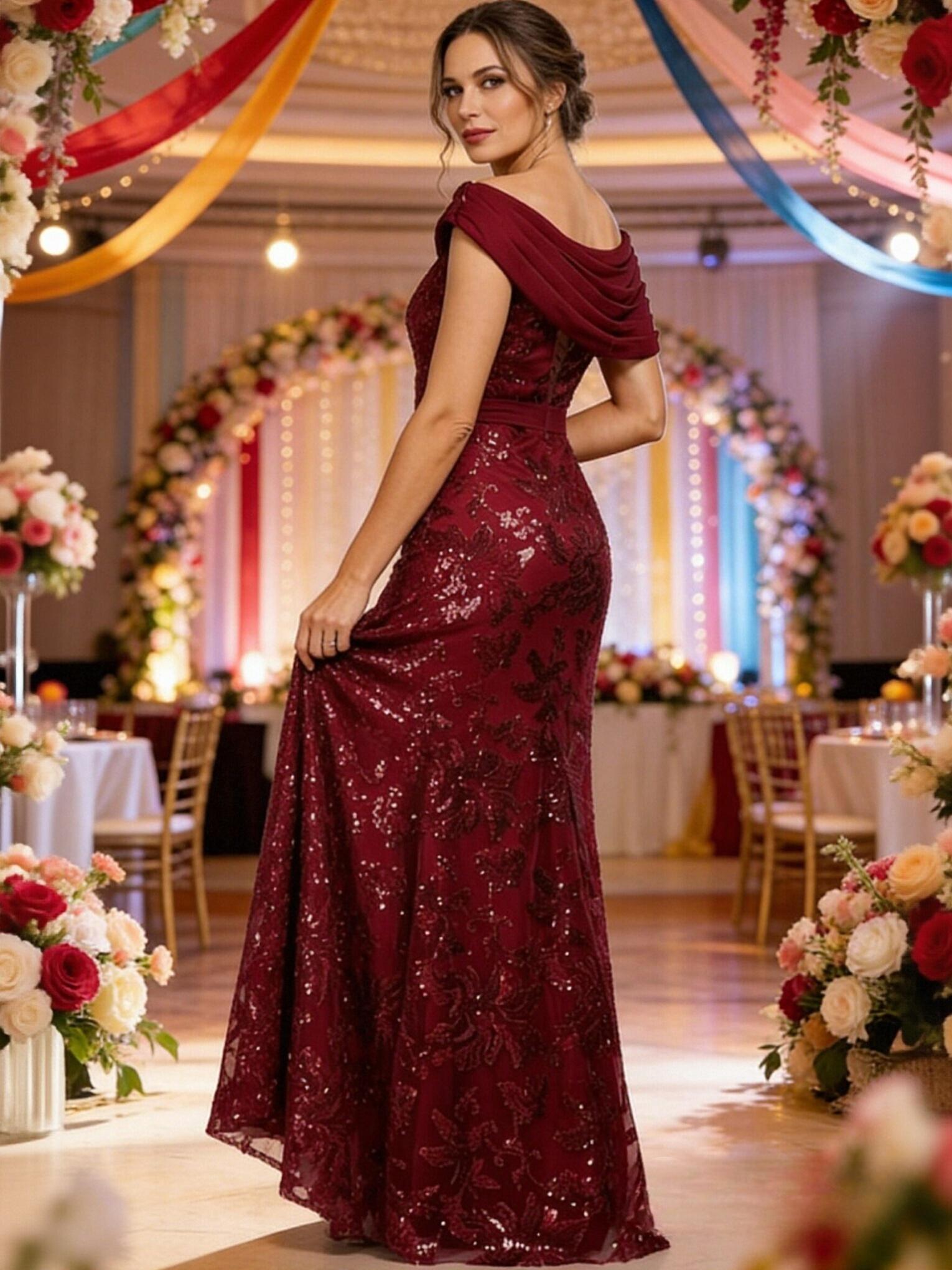 Sequin Lace Long Off Shoulder Mother of the Bride Dresses