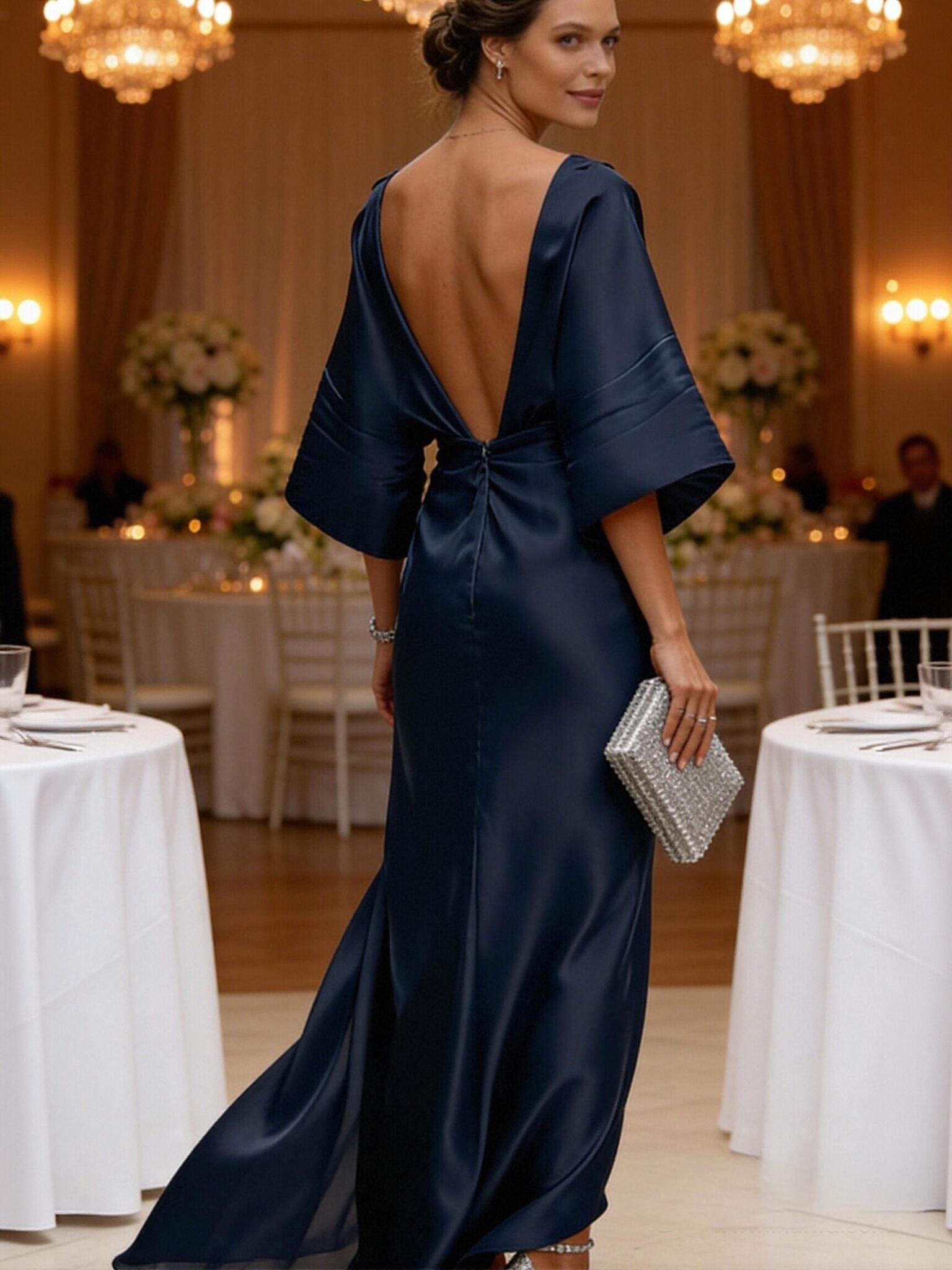 Satin Tea Length Half Sleeves Mother of the Bride Dresses