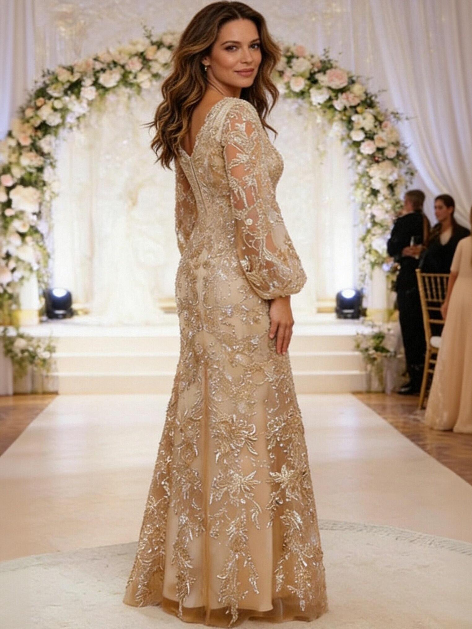 Long Sleeves Lace Appliques Mother of the Bride Dresses