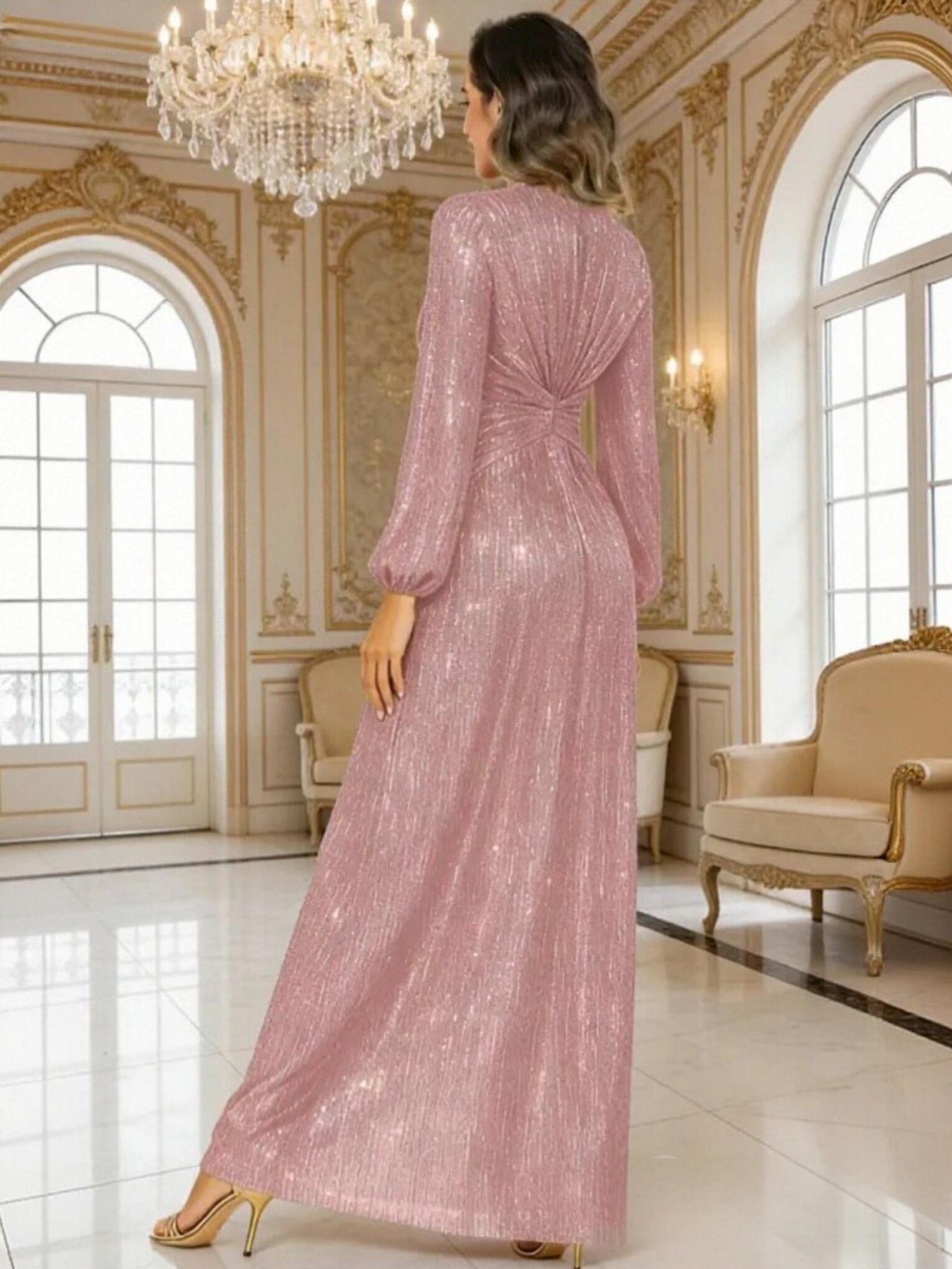 Glitter Tulle Long Sleeves V Neck A Line Mother of the Bride Dresses