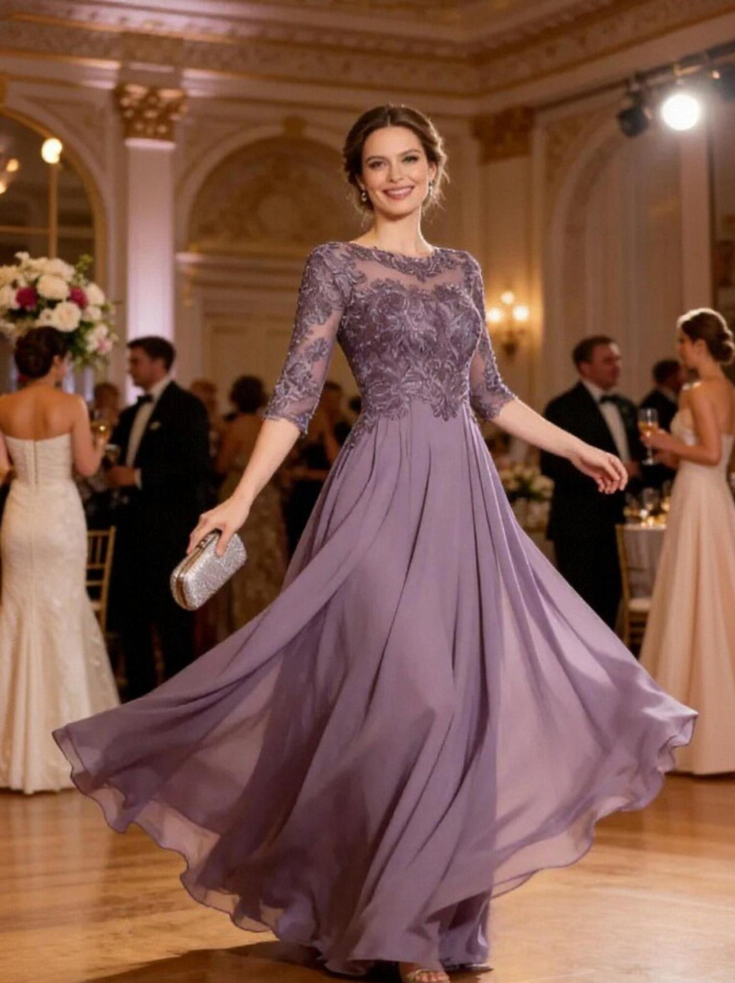 Appliques A Line Chiffon Scoop Neck Mother of the Bride Dresses