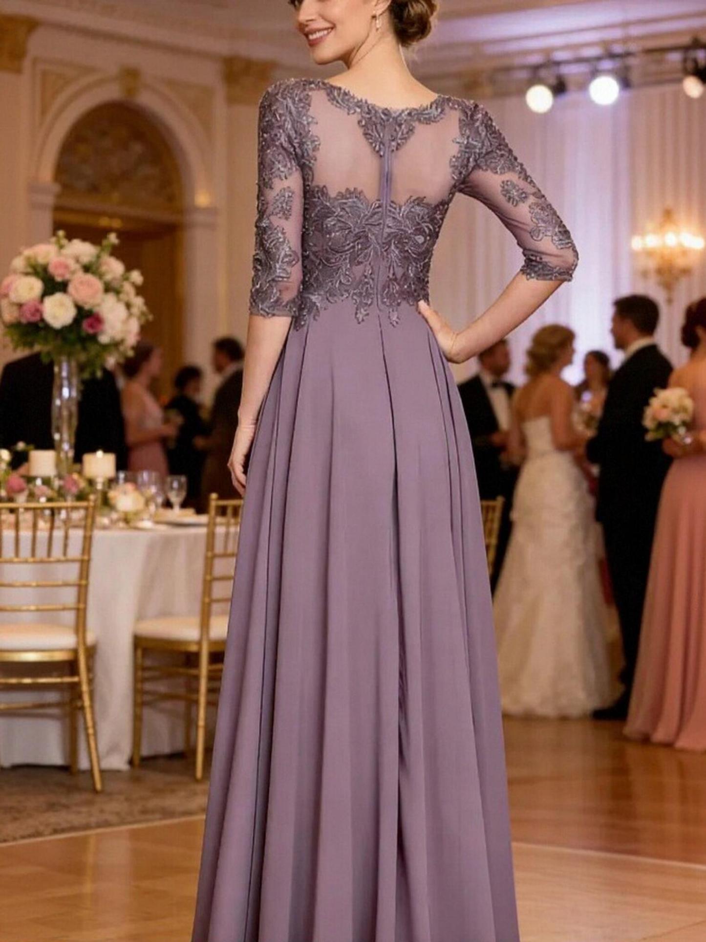 Appliques A Line Chiffon Scoop Neck Mother of the Bride Dresses