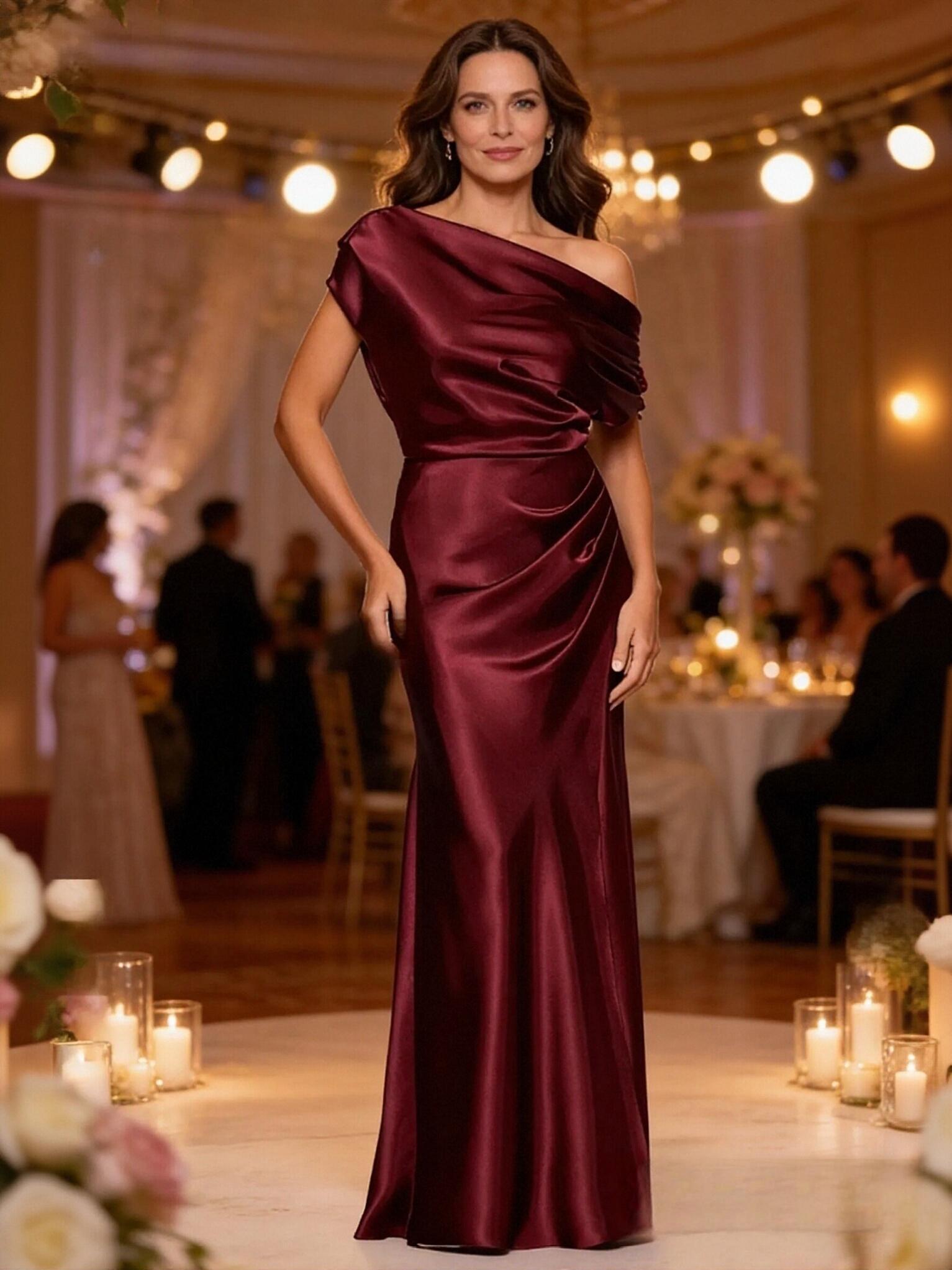 Satin Off Shoulder Sleeveless Mother of the Dresses