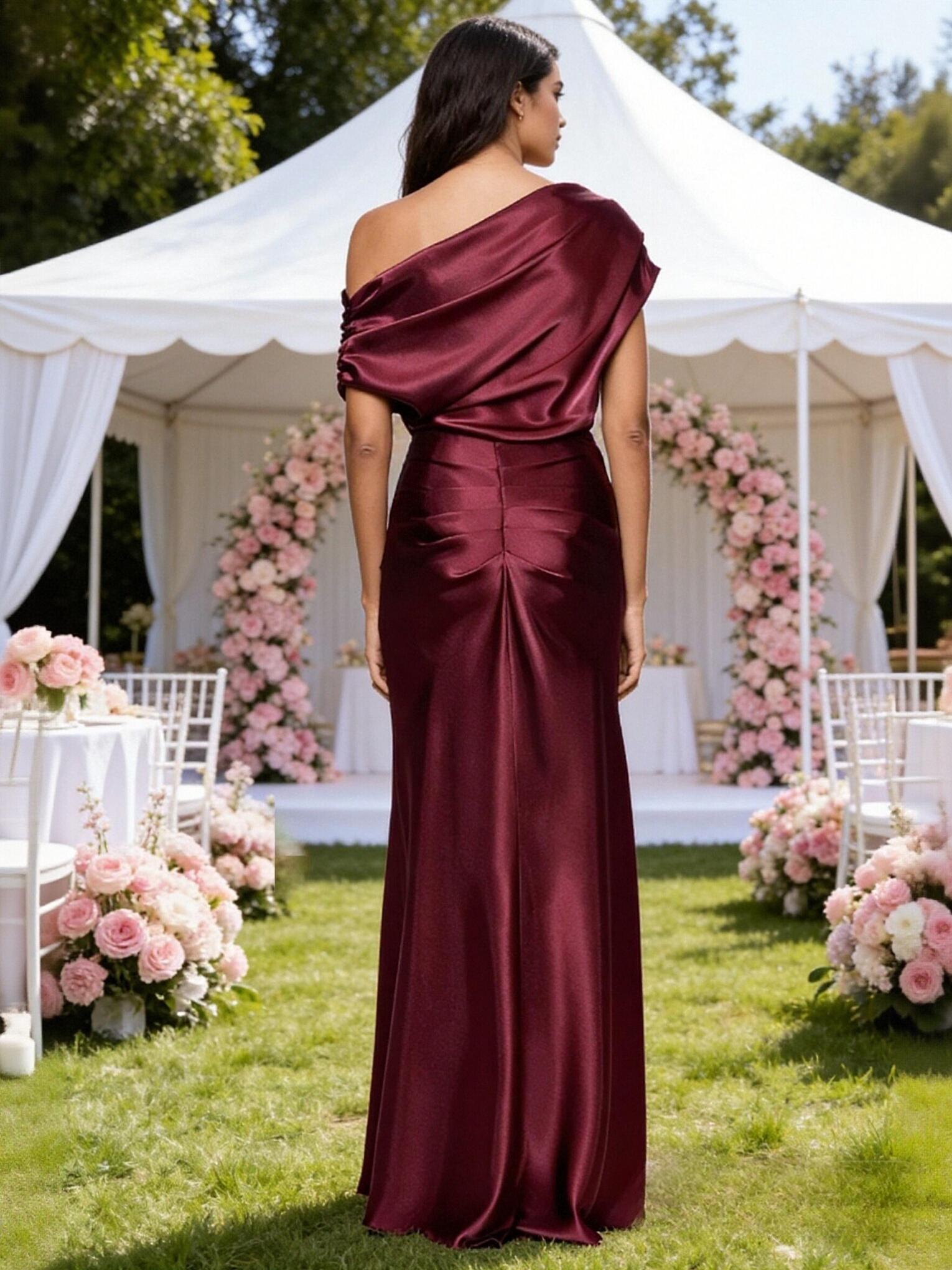 Satin Off Shoulder Sleeveless Mother of the Dresses