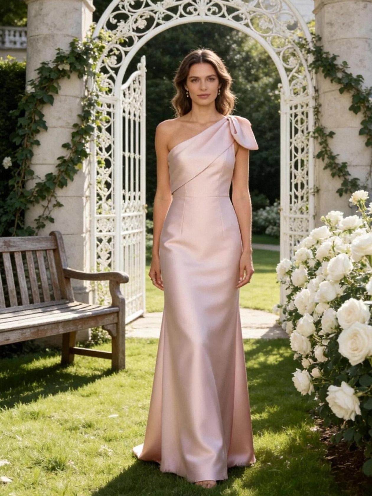 One Shoulder Satin A Line Mother of the Bride Dresses