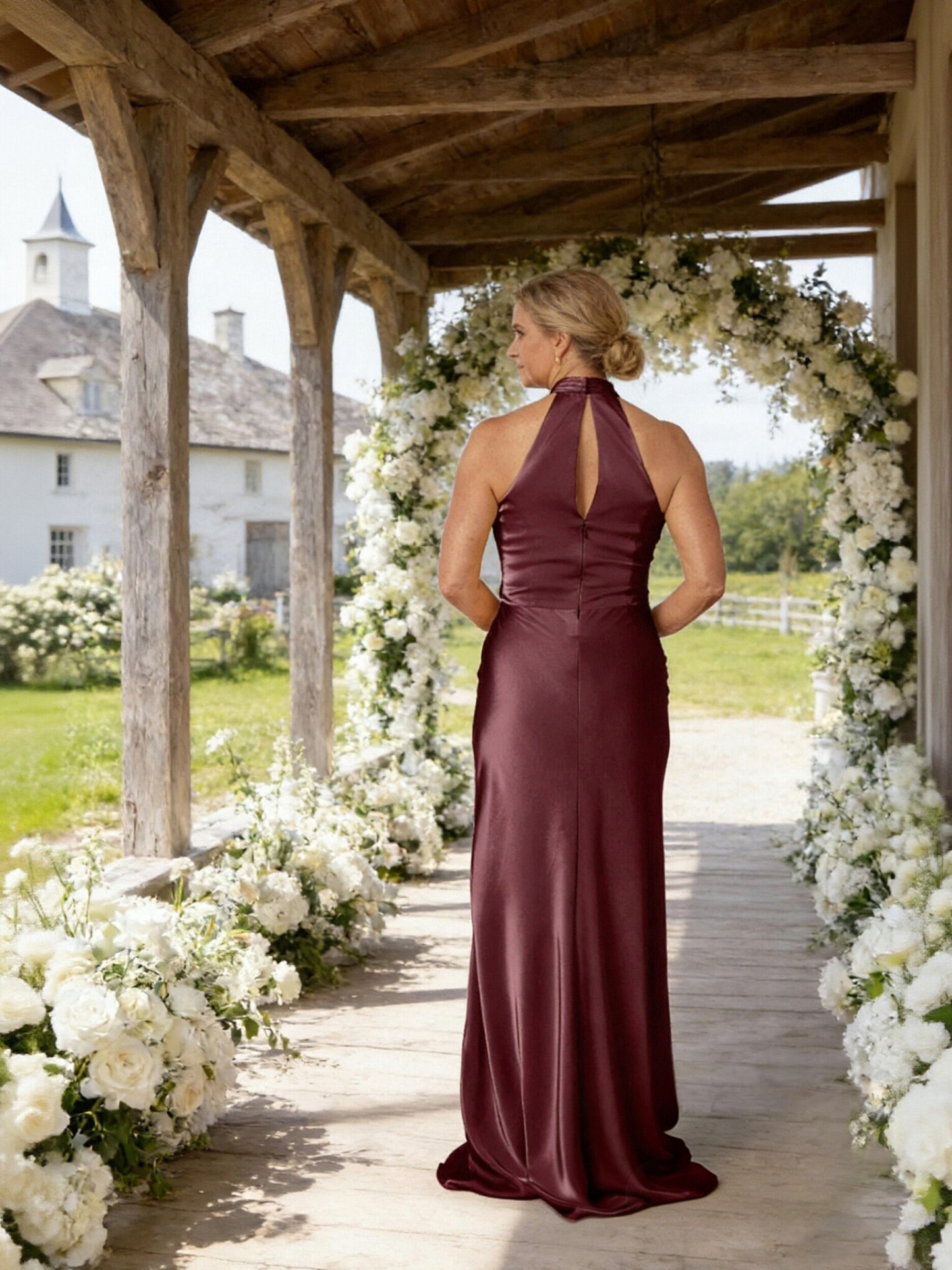 Halter Satin Sleeveless Long Mother of the Bride Dresses