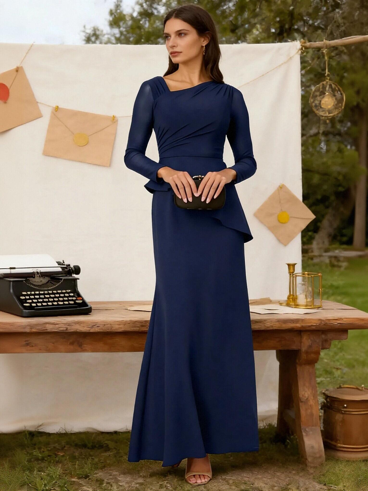 Satin Asymmetric Neck Mother of the Bride Dresses