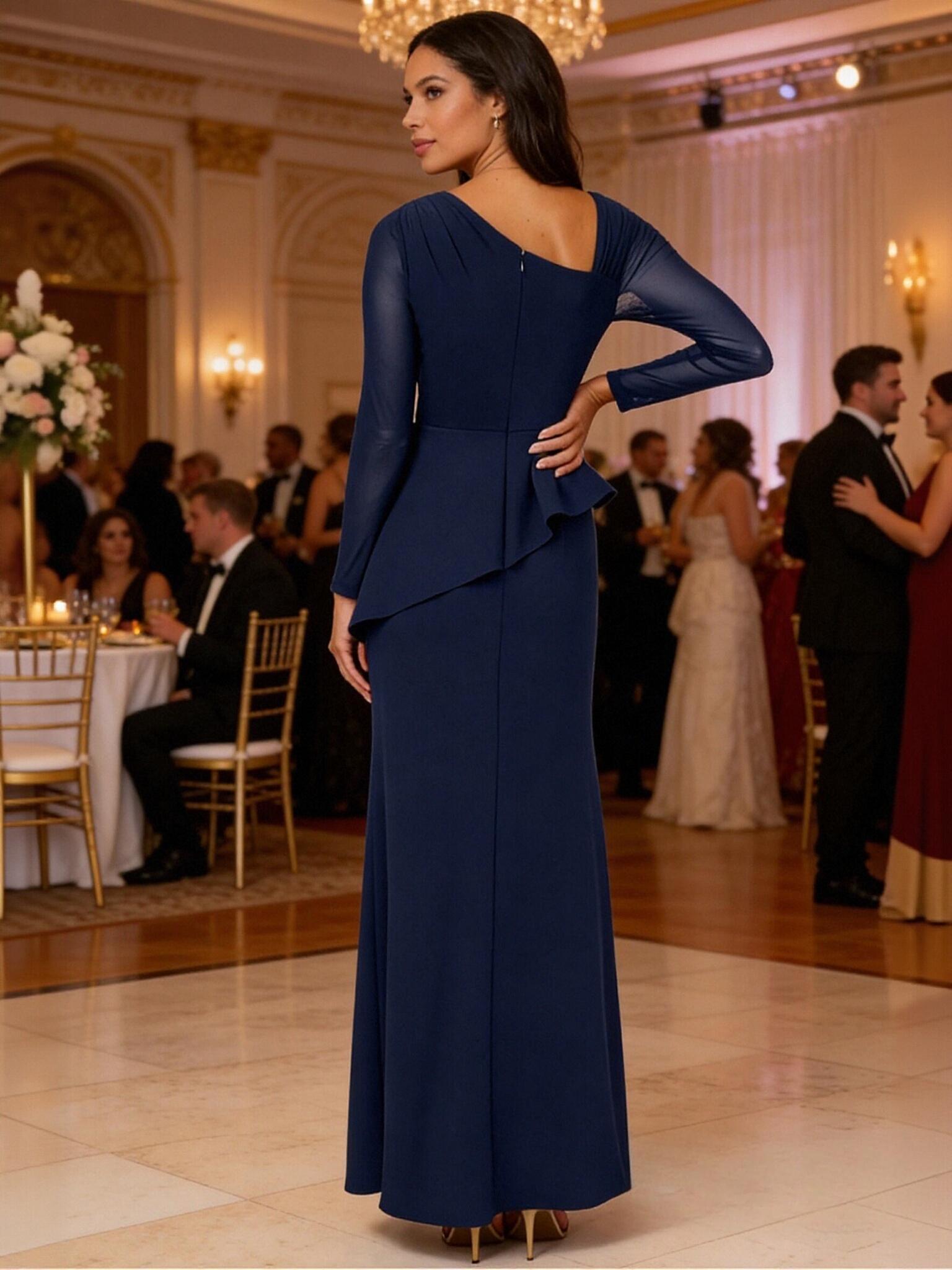 Satin Asymmetric Neck Mother of the Bride Dresses