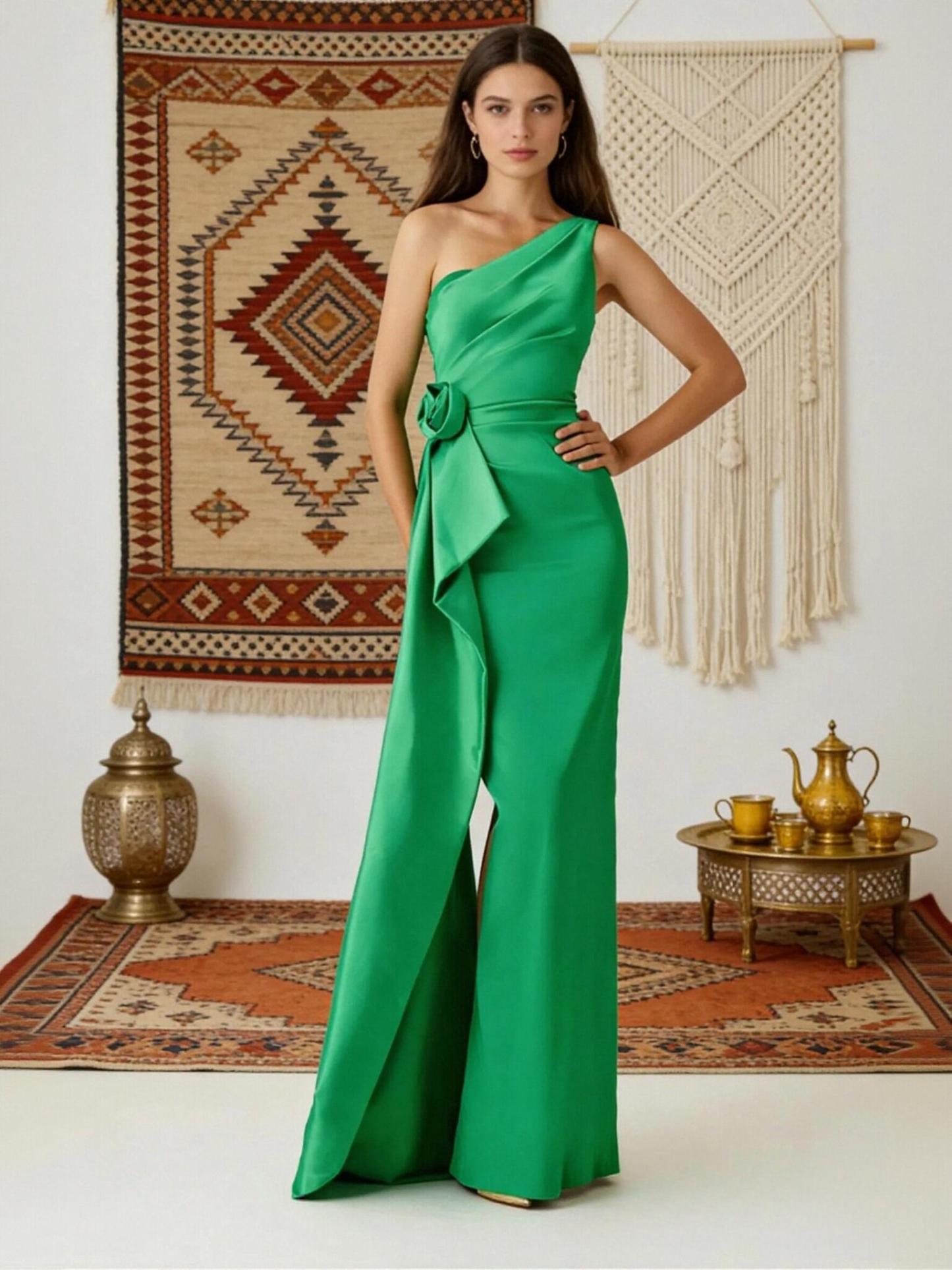 One Shoulder Floral Mother of the Bride Dresses with Puffy