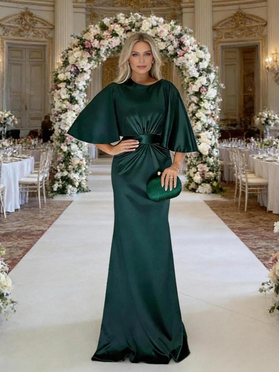 Mermaid Scoop Neck Half Sleeves Mother of the Bride Dresses