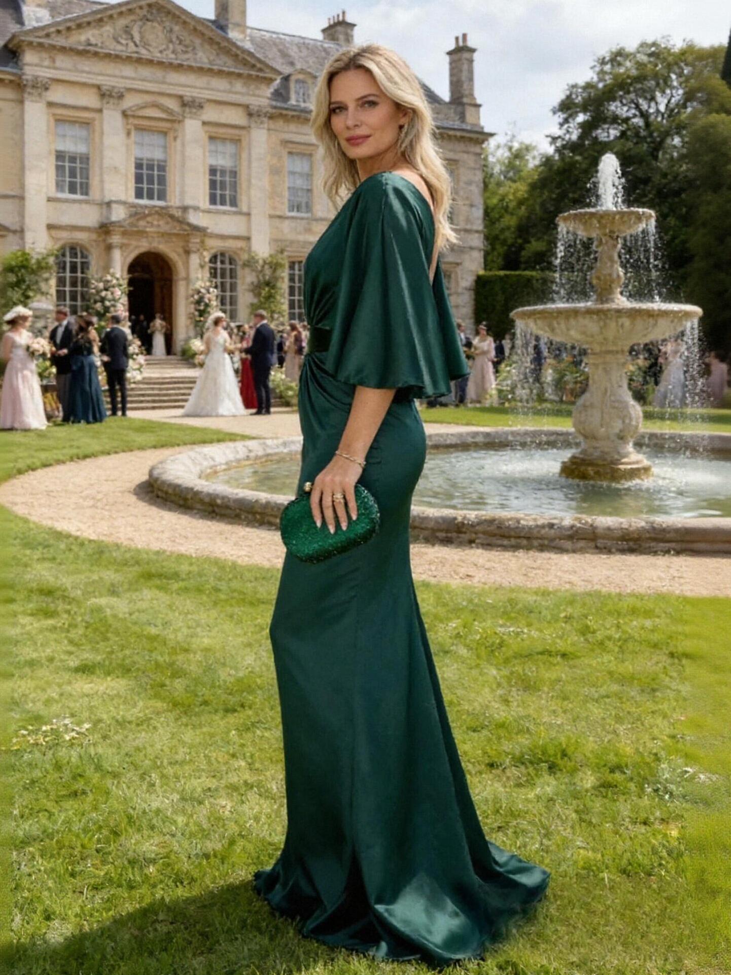 Mermaid Scoop Neck Half Sleeves Mother of the Bride Dresses