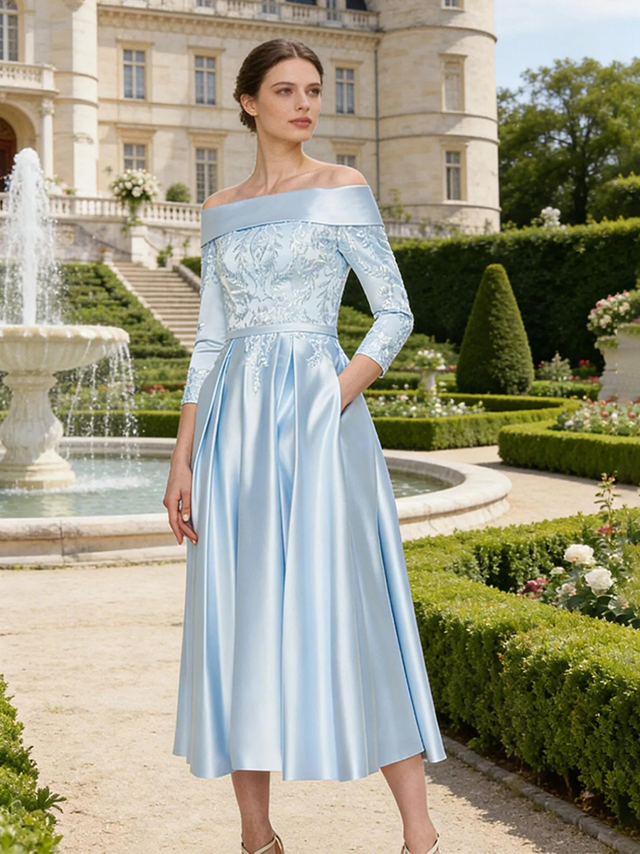 Off Shoulder Satin Appliques Mother of the Bride Dresses