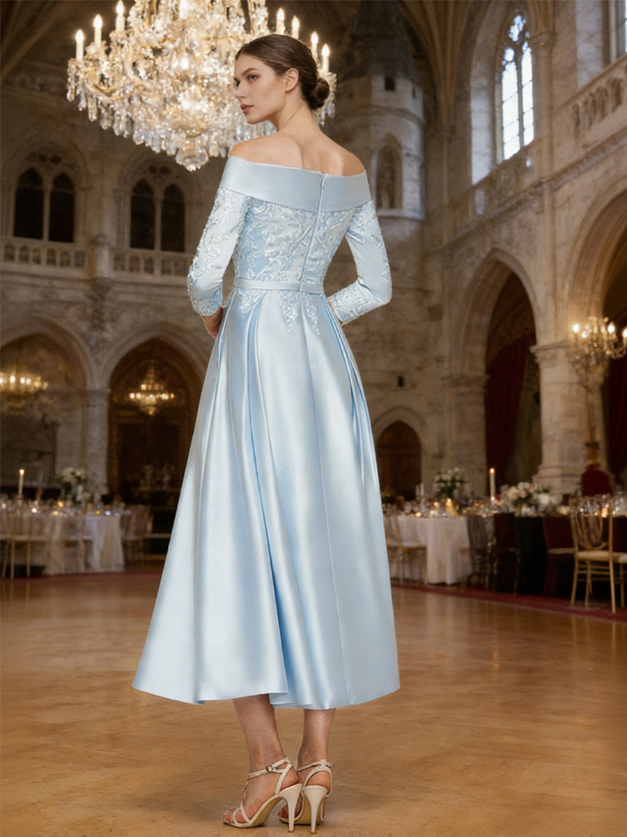 Off Shoulder Satin Appliques Mother of the Bride Dresses