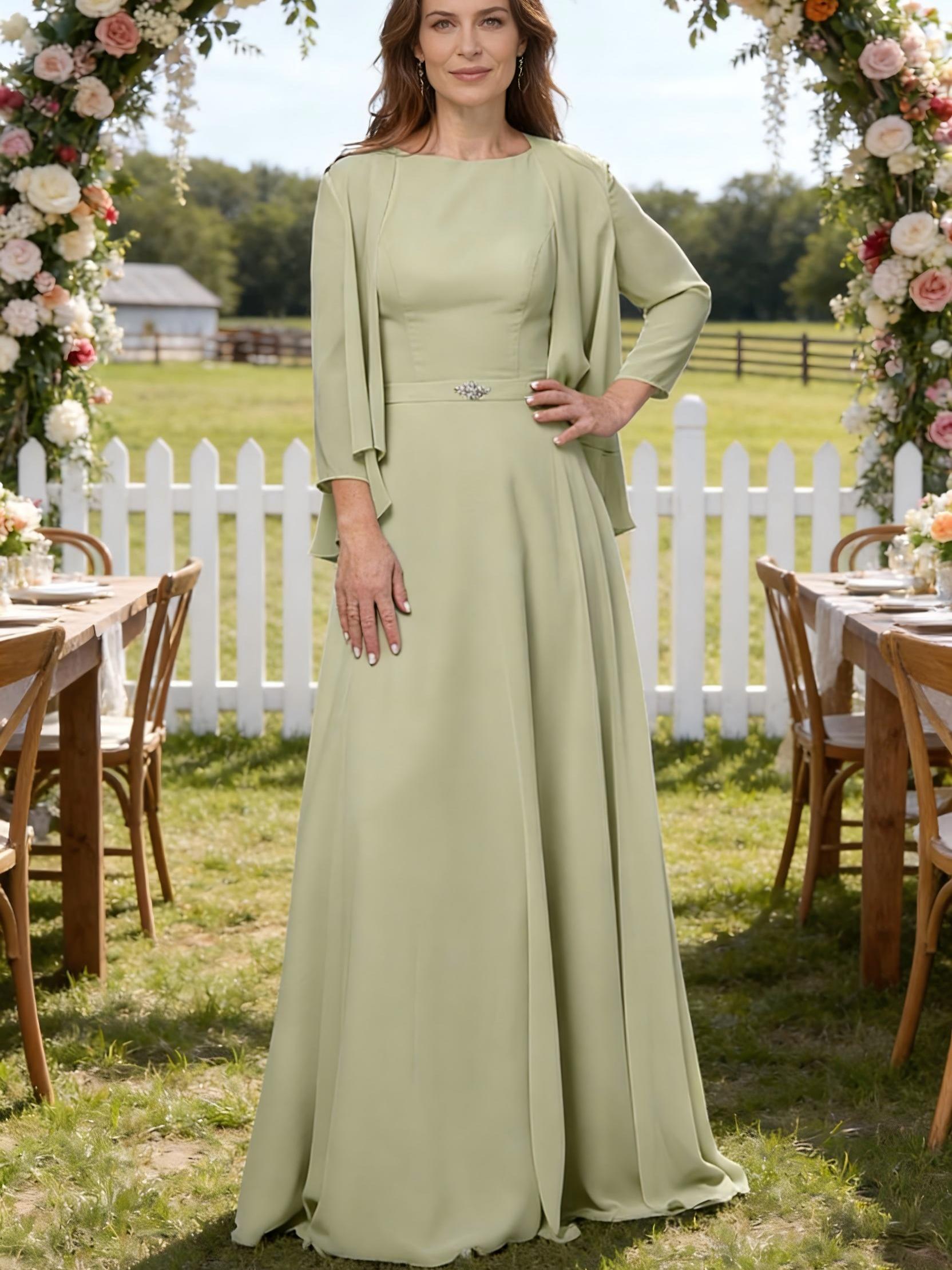 Scoop Neck Chiffon A Line Beading Mother of the Bride Dresses