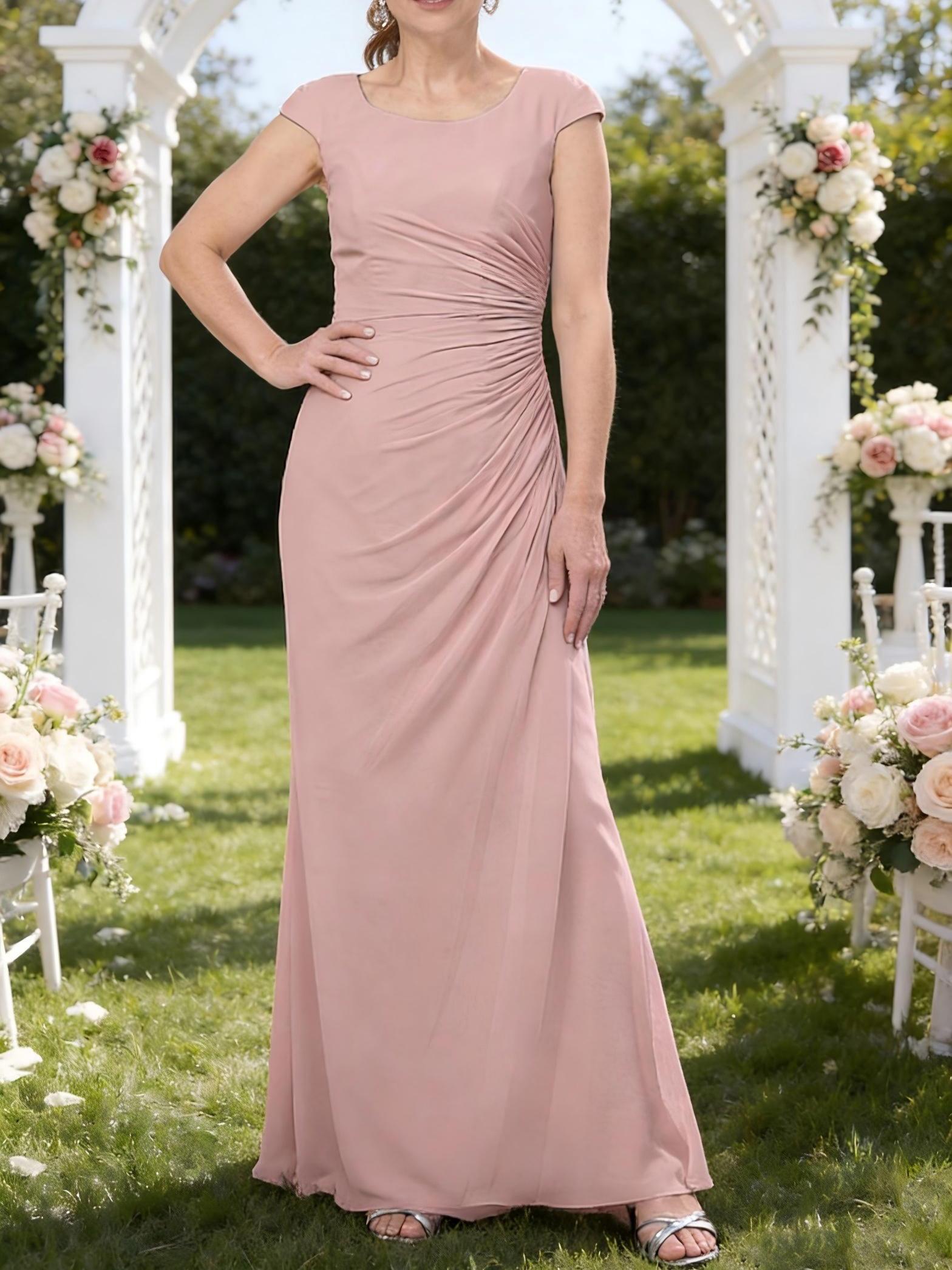 Ruched Scoop Neck Long Mother of the Bride Dress