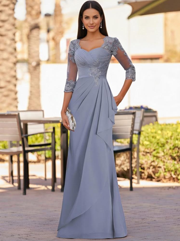 Lace Appliques Chiffon Long Ruffles Mother of the Bride Dresses