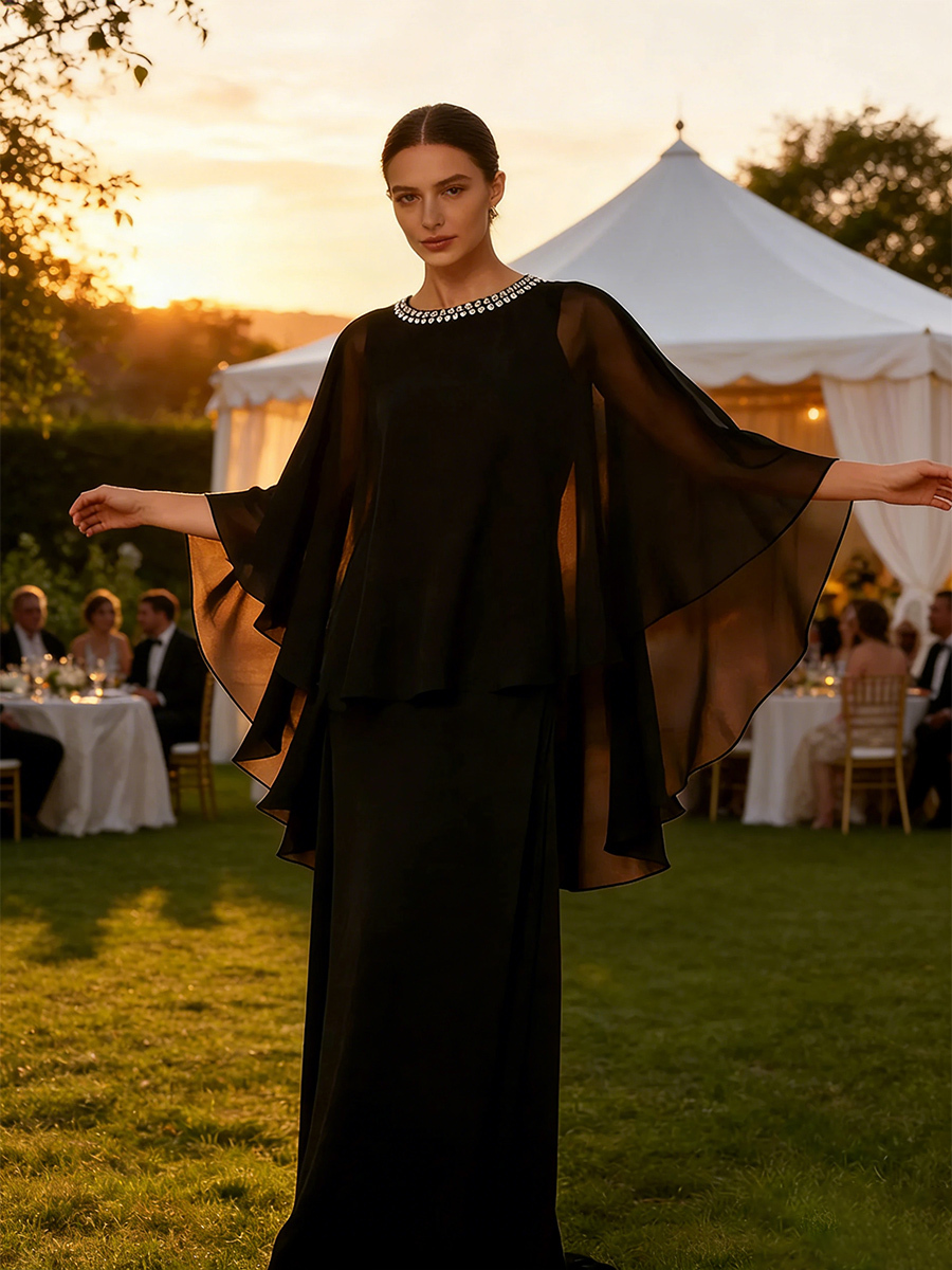 Sparkly Chiffon Beading Scoop Neck Mother of the Bride Dress