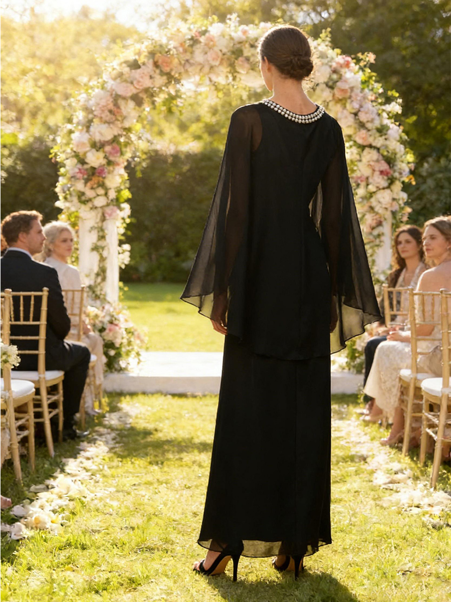 Sparkly Chiffon Beading Scoop Neck Mother of the Bride Dress