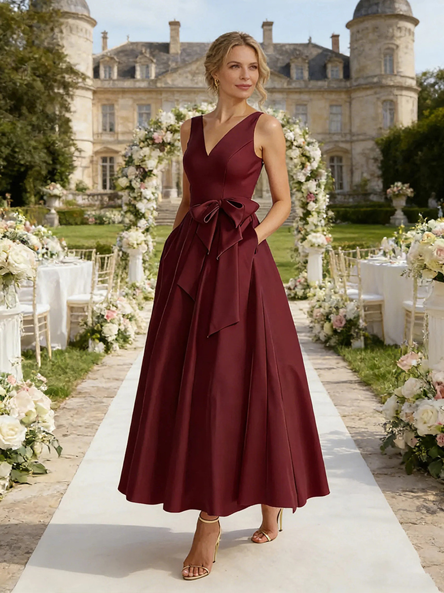 Satin Ankle Length Mother of the Bride Dress with Pockets