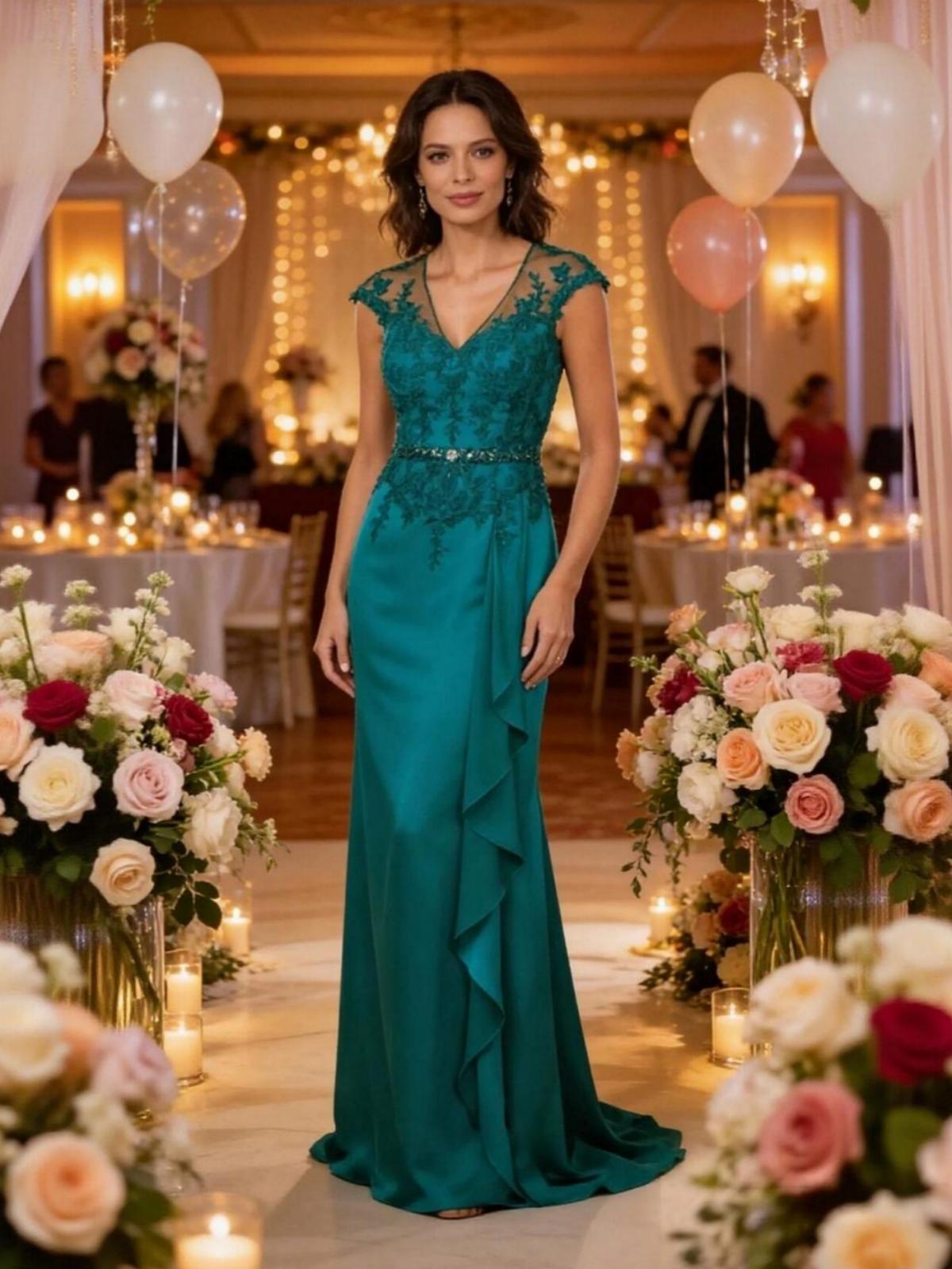 A Line Ruffles Lace Chiffon Mother of the Bride Dress