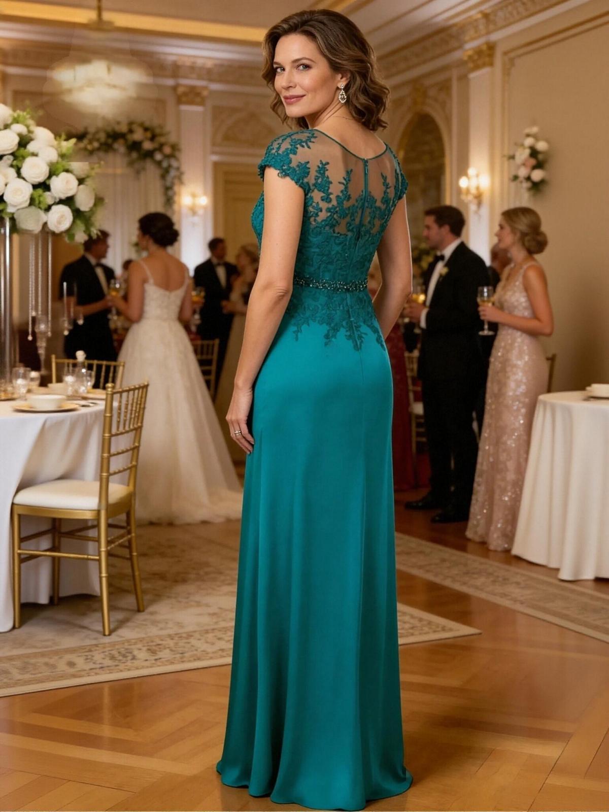 A Line Ruffles Lace Chiffon Mother of the Bride Dress