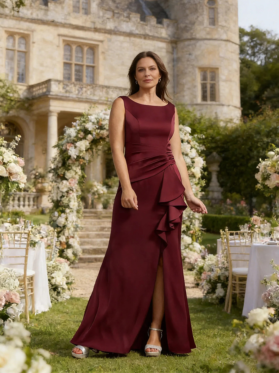 Satin Scoop Sleeveless Mother of the Bride Dresses