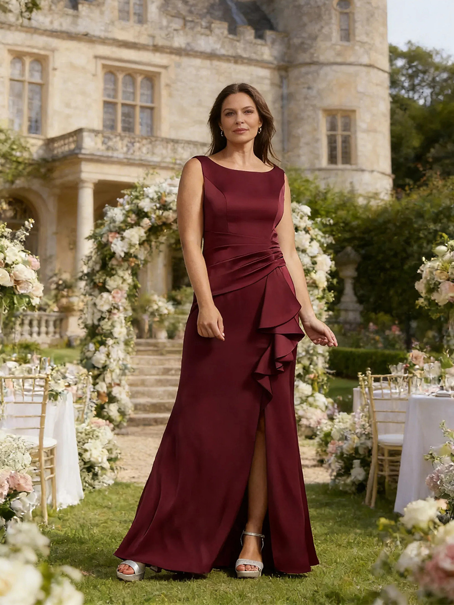 Satin Scoop Sleeveless Mother of the Bride Dresses